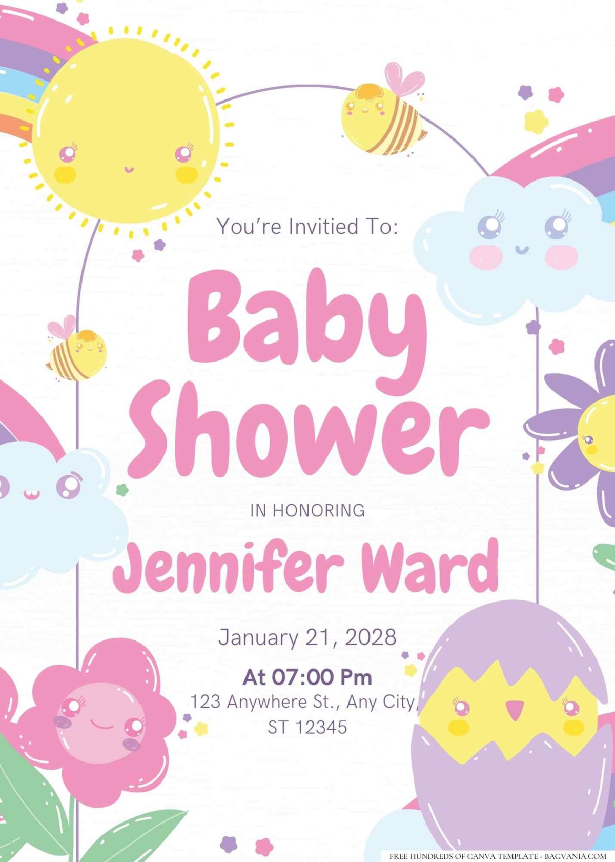 FREE Editable Little Sunshine Rainbow Baby Shower Invitation