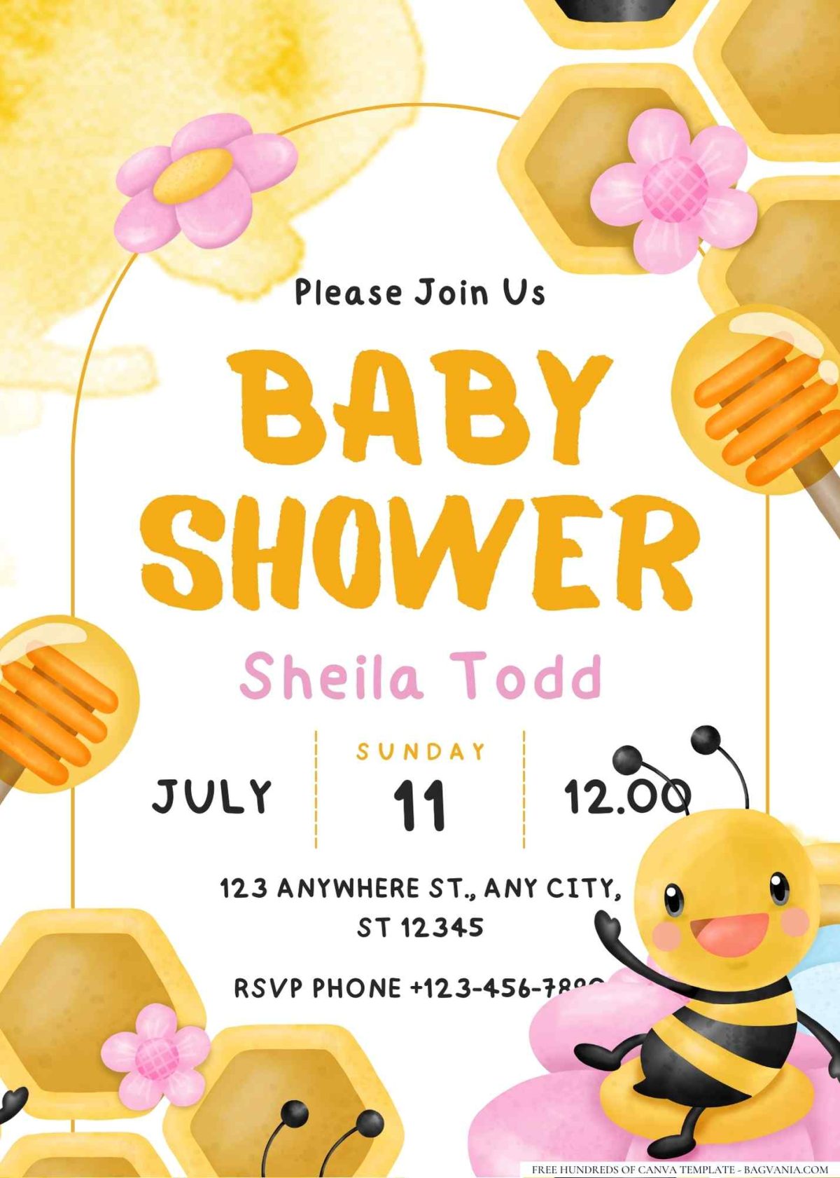 FREE Editable Mommy to Bee Honeycomb Baby Shower Invitation