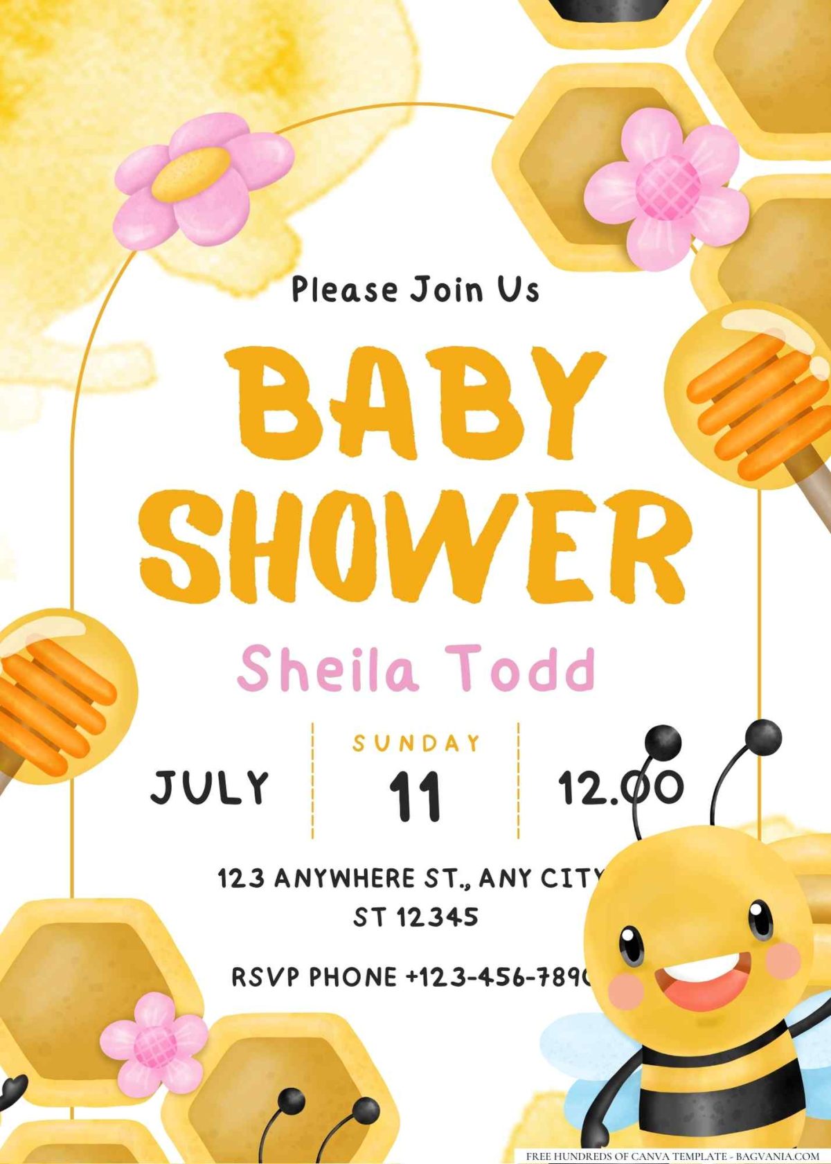 FREE Editable Mommy to Bee Honeycomb Baby Shower Invitation