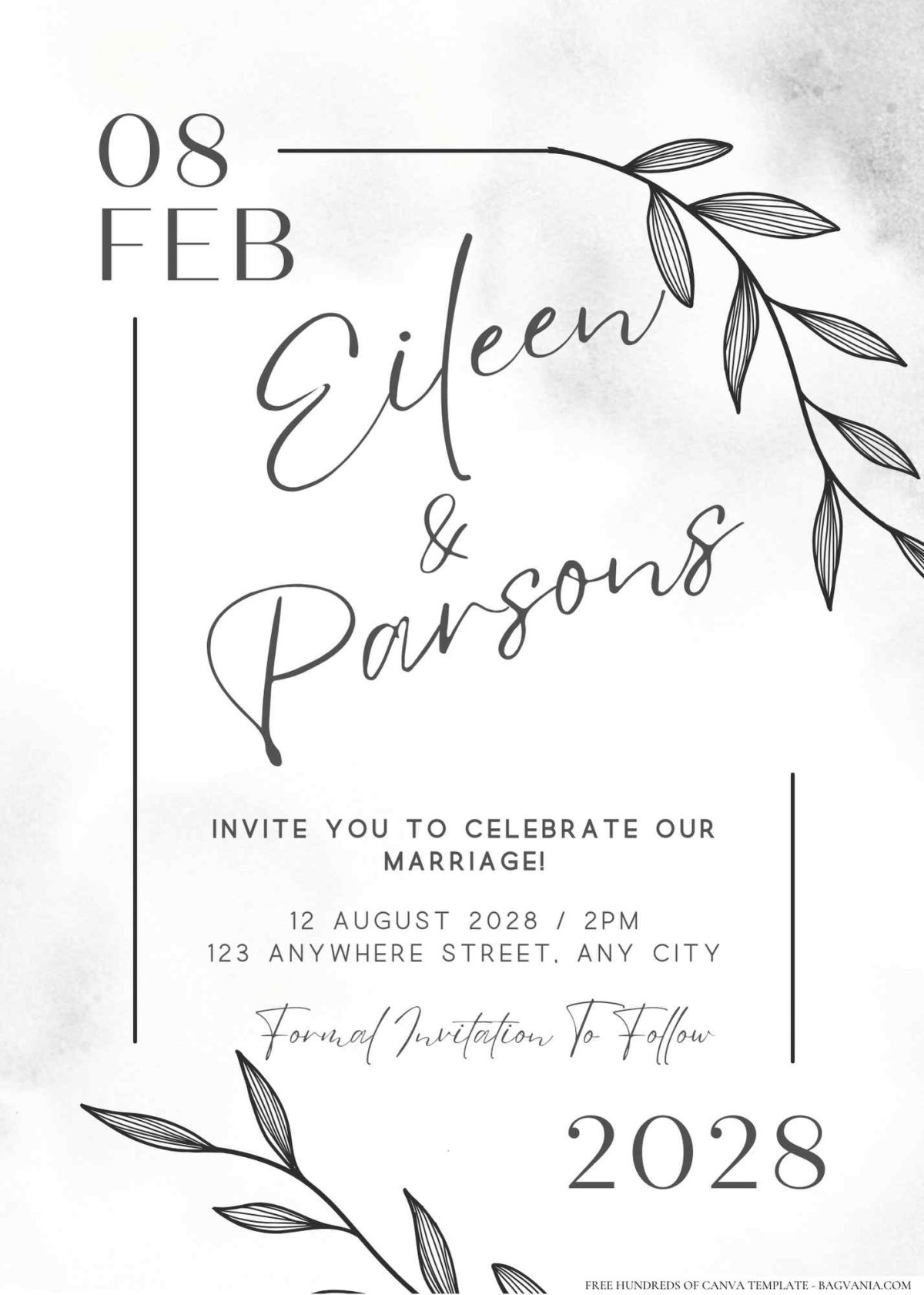 FREE Editable Monochromatic black and white floral prints wedding invitation