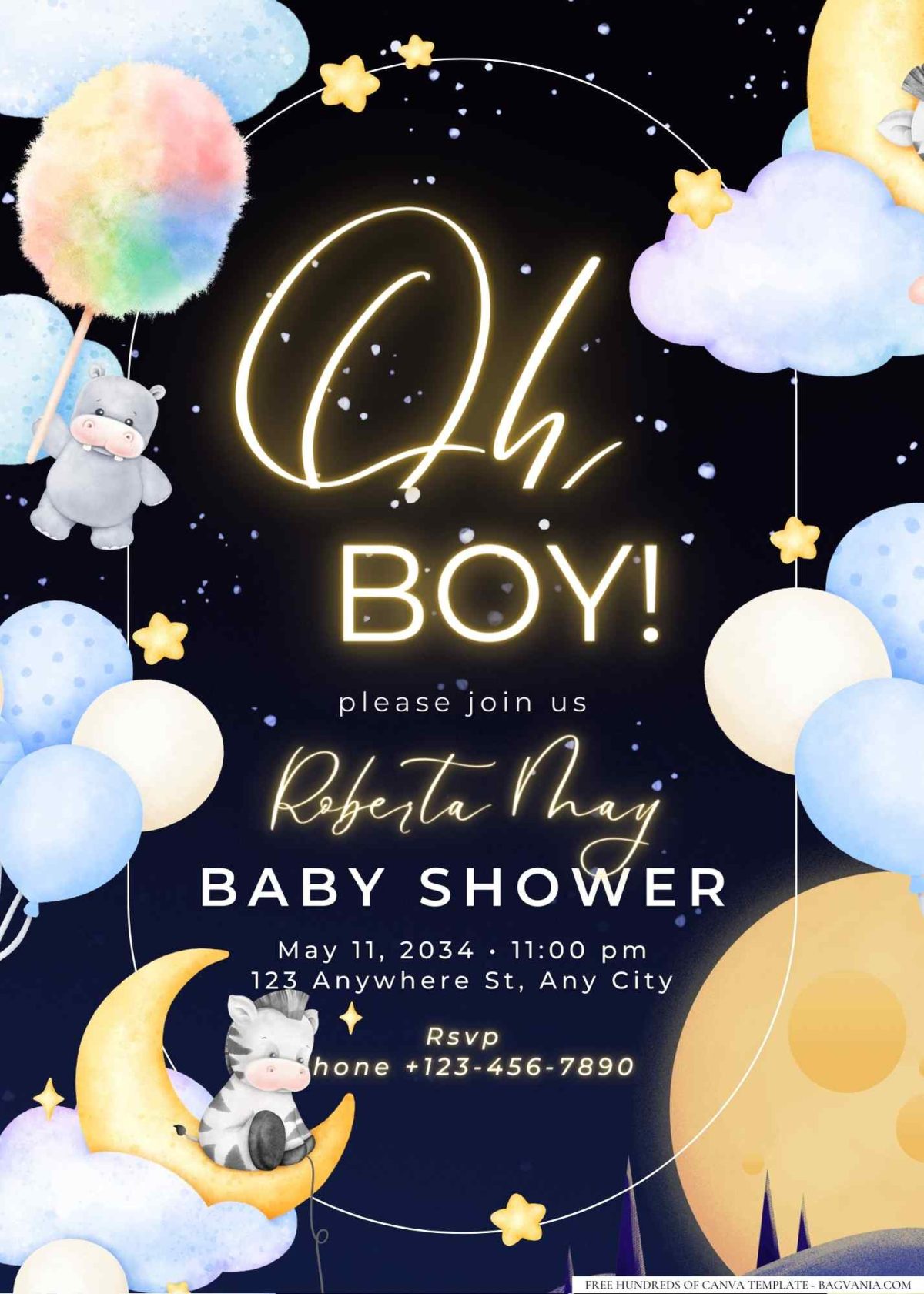 FREE Editable Moon and Stars Baby Shower Invitation 
