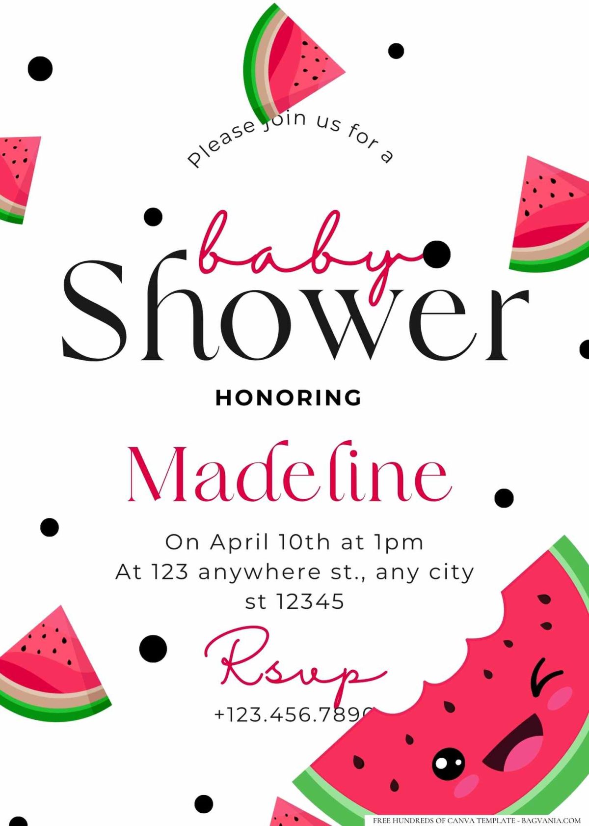 FREE Editable One in a Melon Watermelon Baby Shower Invitation 
