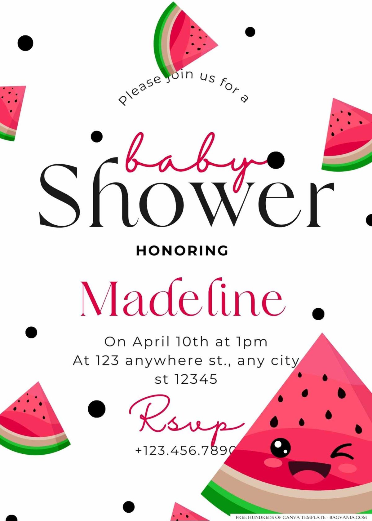 FREE Editable One in a Melon Watermelon Baby Shower Invitation 