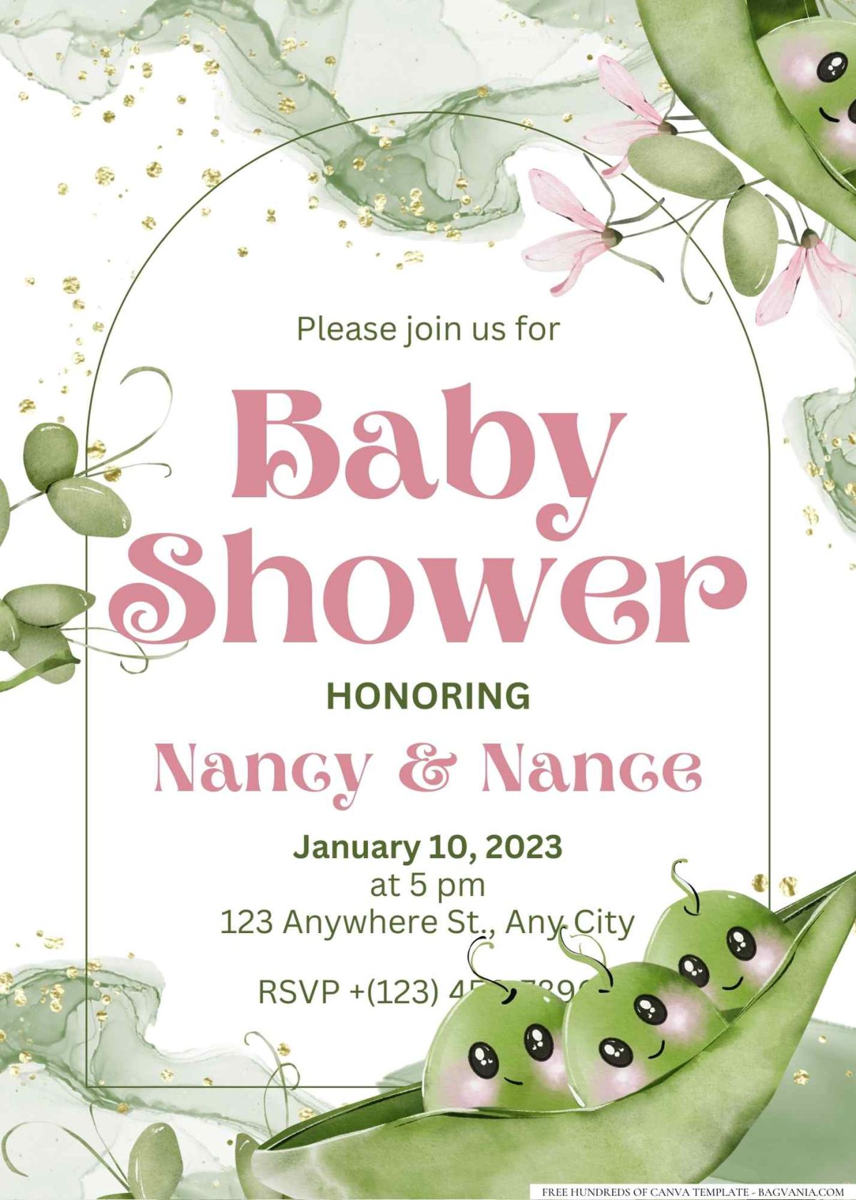 FREE Editable Pea in a Pod Twins Baby Shower Invitation