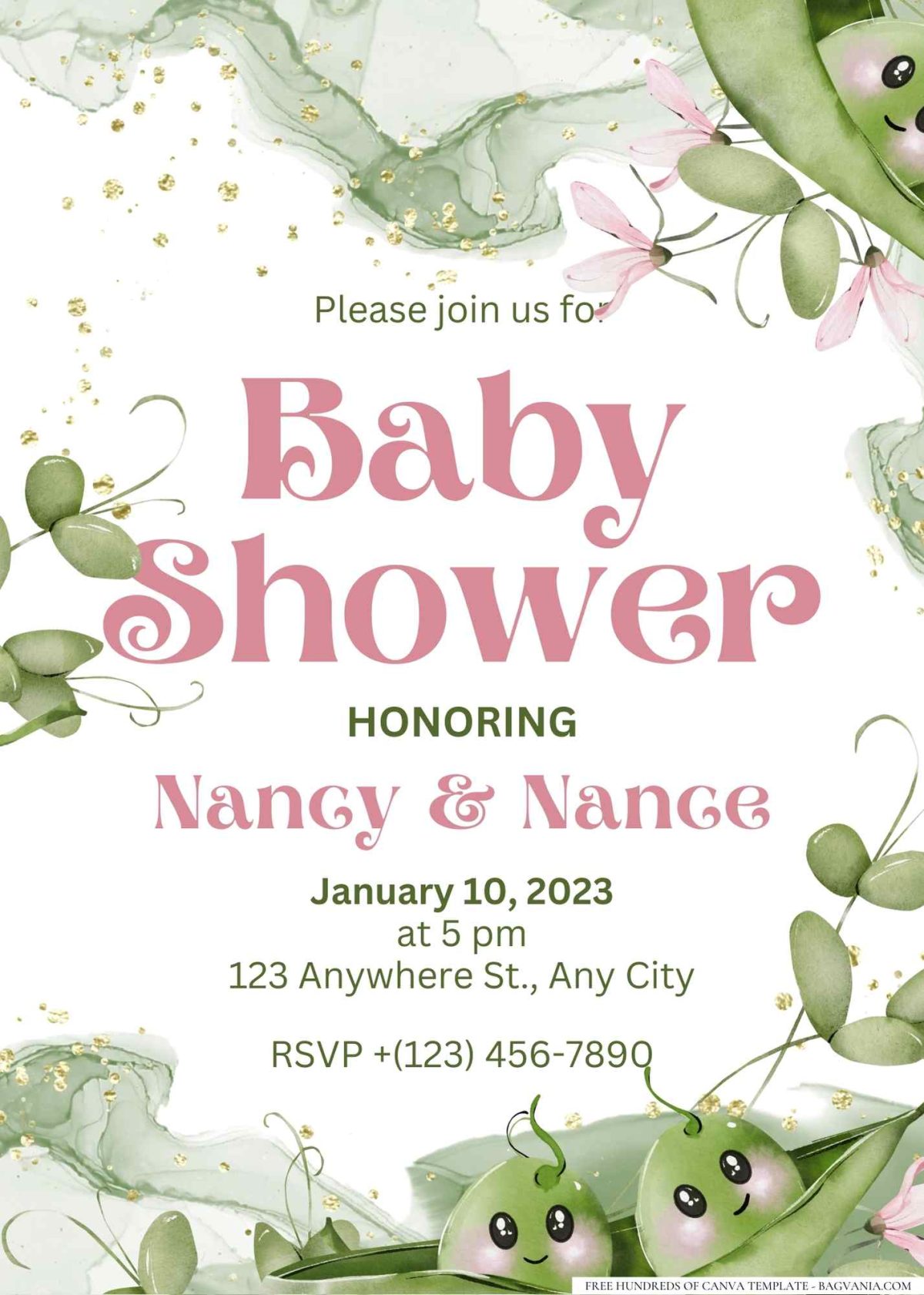 FREE Editable Pea in a Pod Twins Baby Shower Invitation