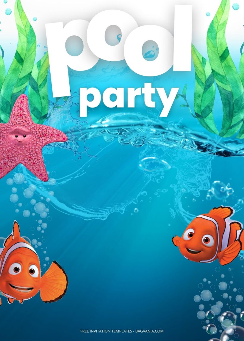 FREE Pool Party Finding Nemo Birthday Invitation Templates