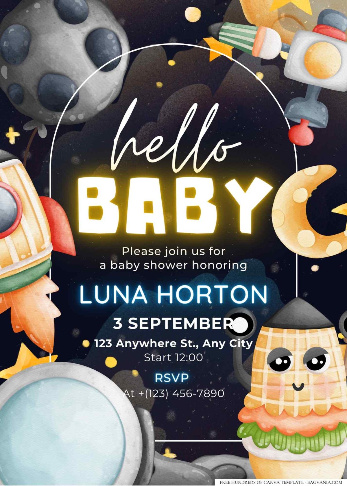 FREE Editable Space Rocket Ship Adventure Baby Shower Invitation