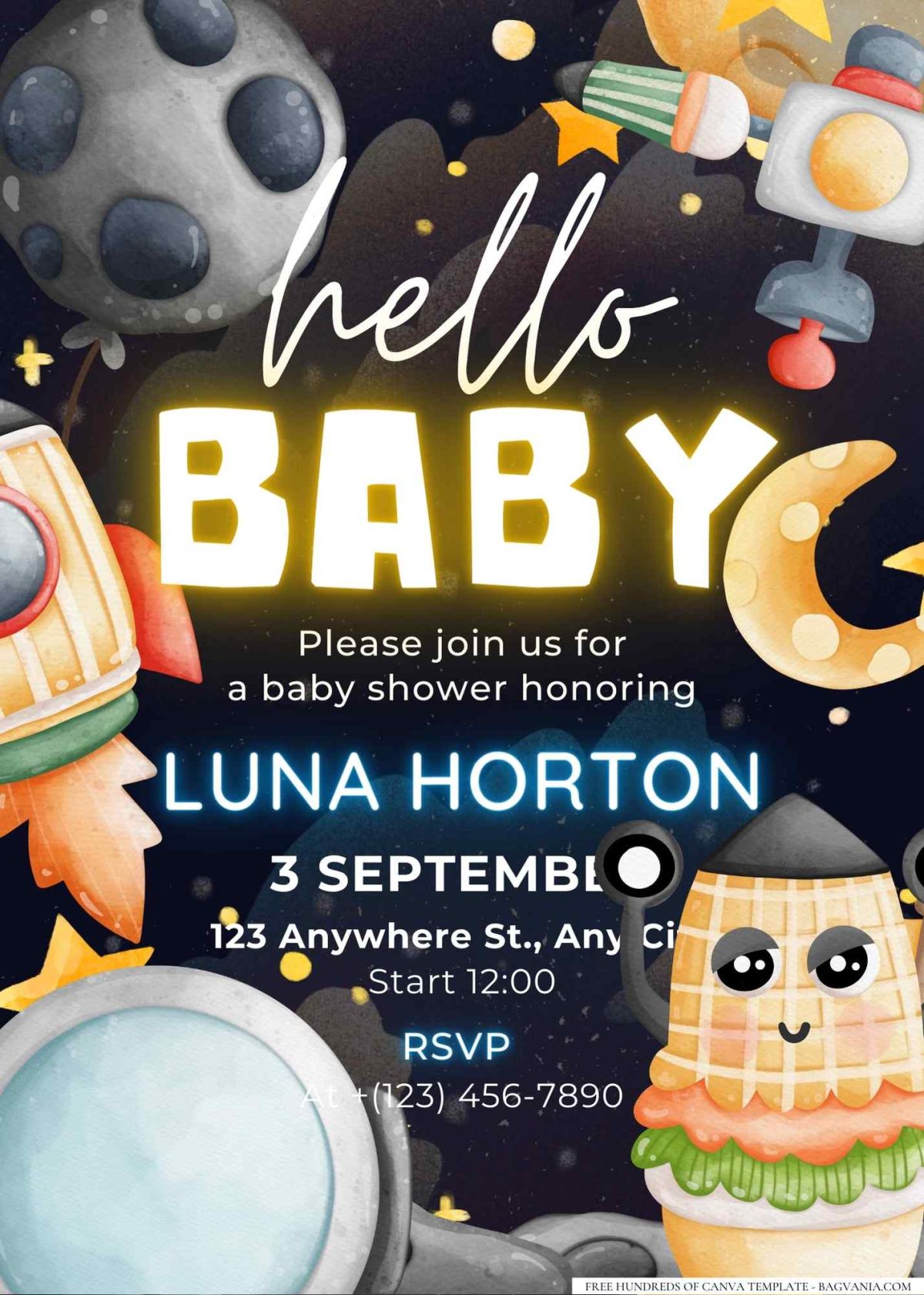FREE Editable Space Rocket Ship Adventure Baby Shower Invitation