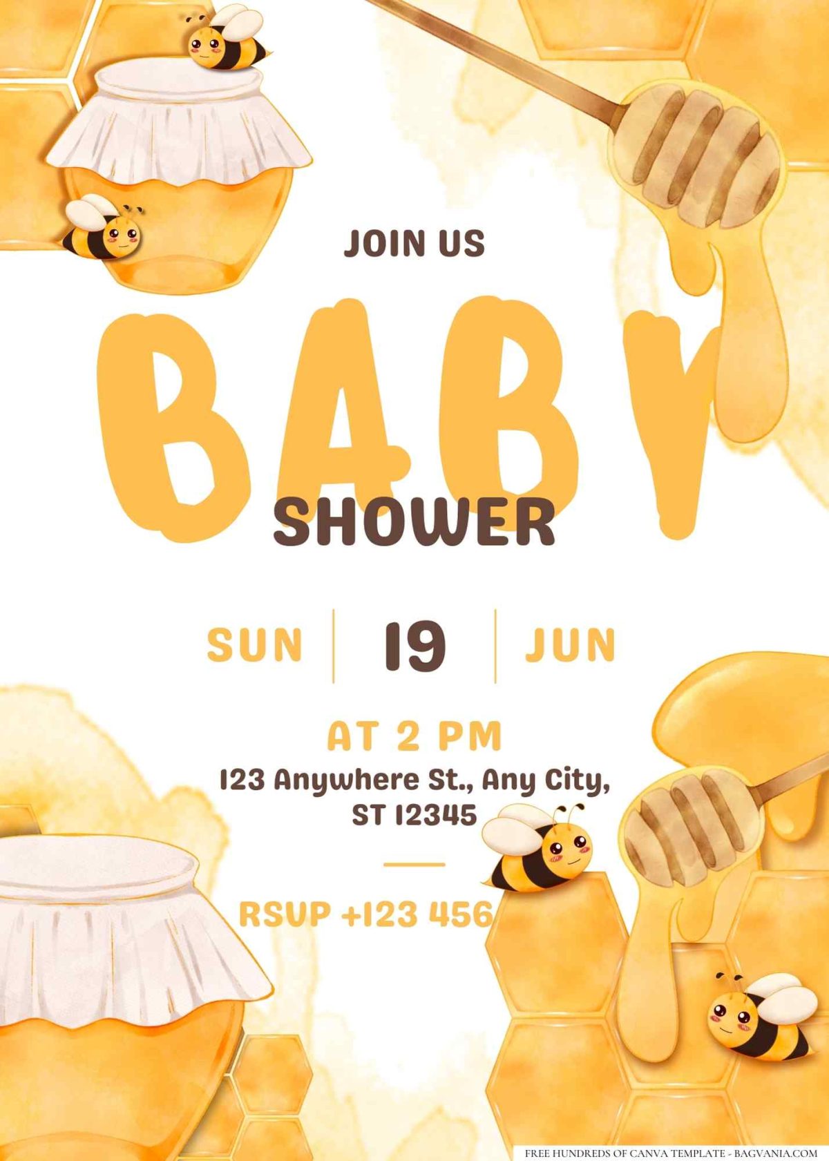 FREE Editable Sweet as Can Bee Baby Shower Invitation