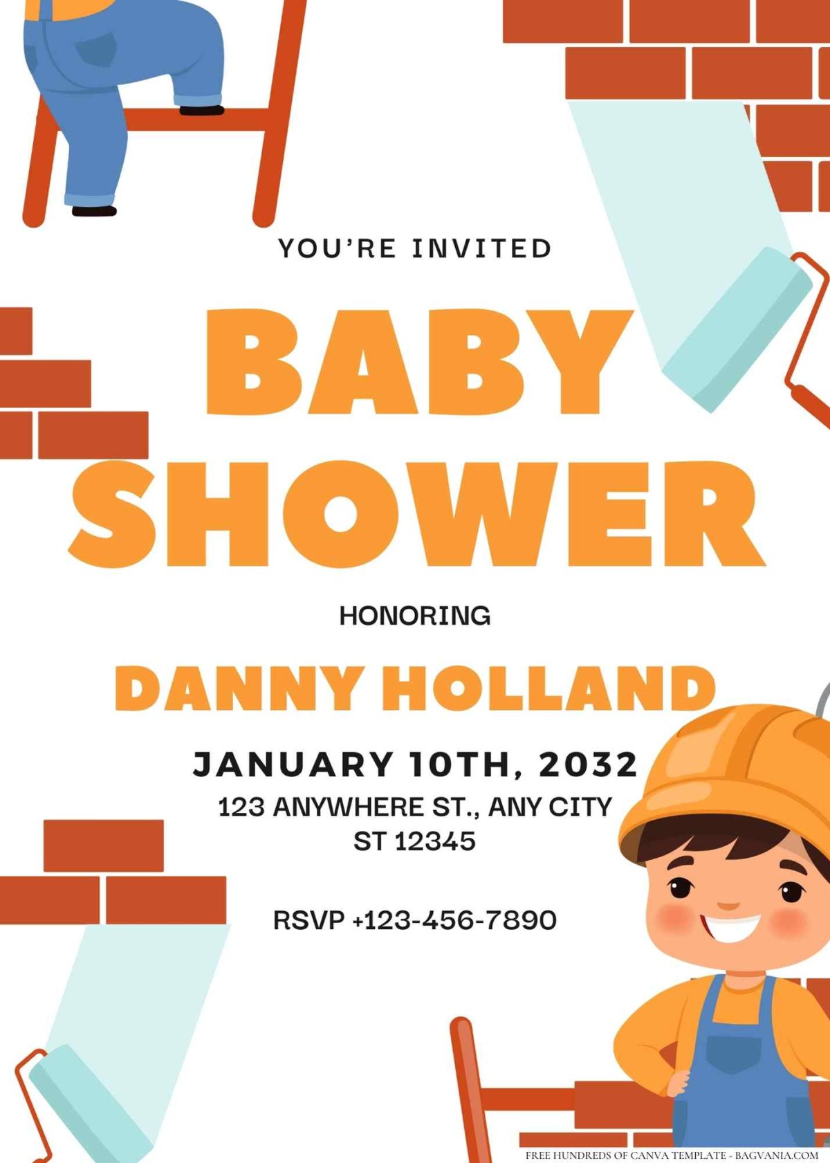 FREE Editable Under Construction Toolbox Baby Shower Invitation