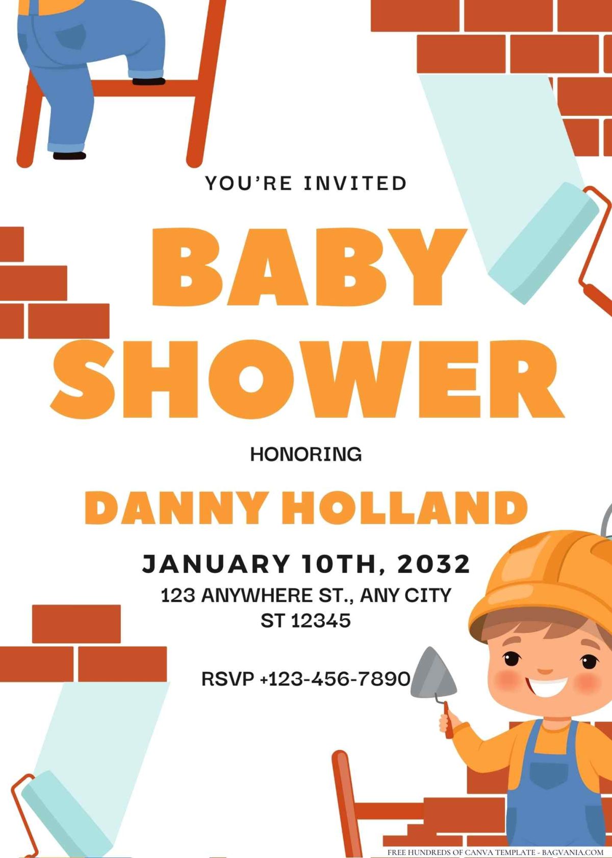 FREE Editable Under Construction Toolbox Baby Shower Invitation