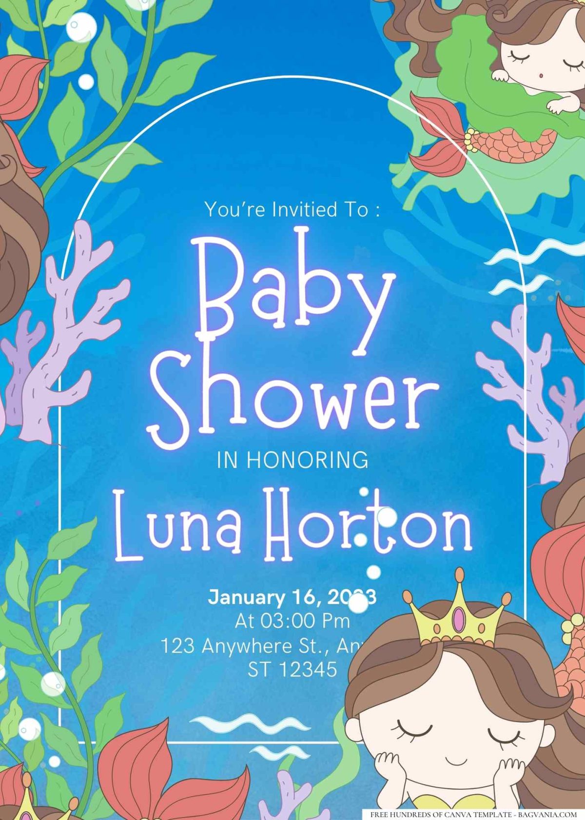 FREE Editable Under the Sea Mermaid Baby Shower Invitation
