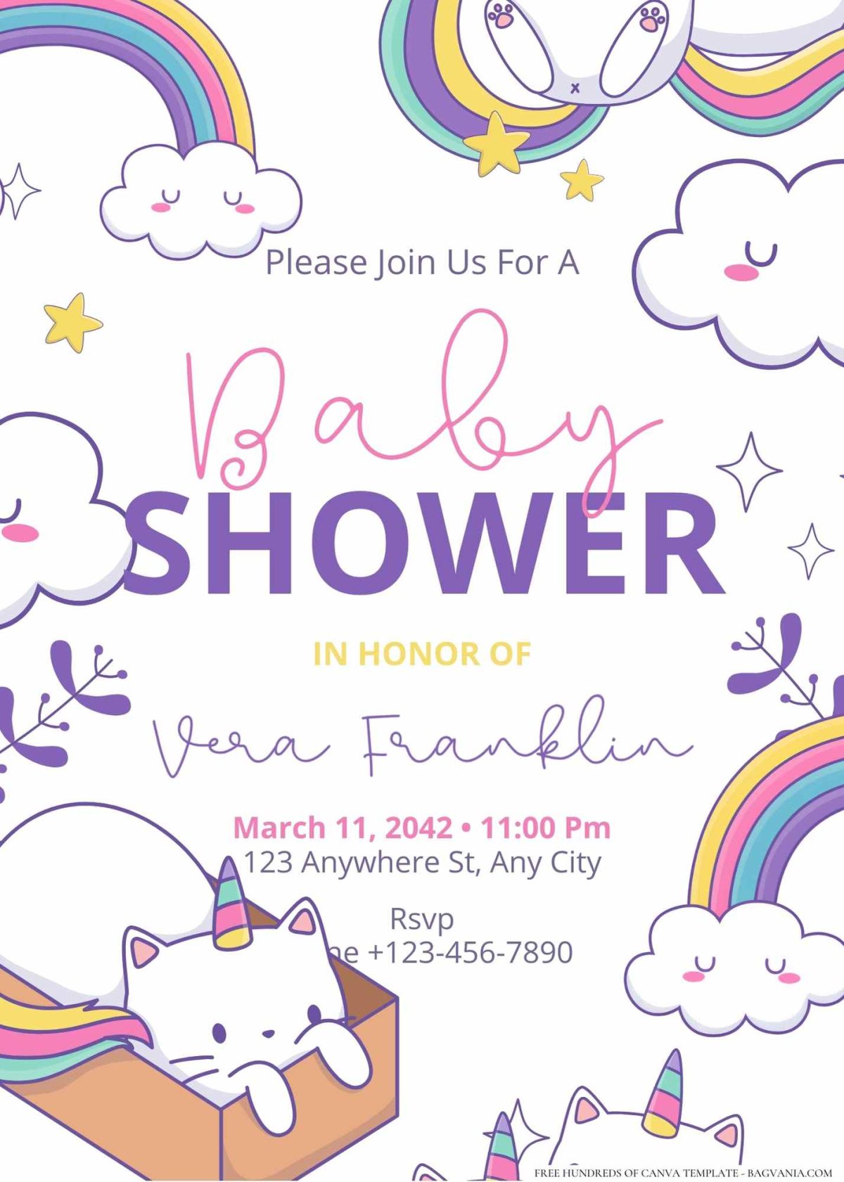 FREE Editable Unicorn Cat Baby Shower Invitation