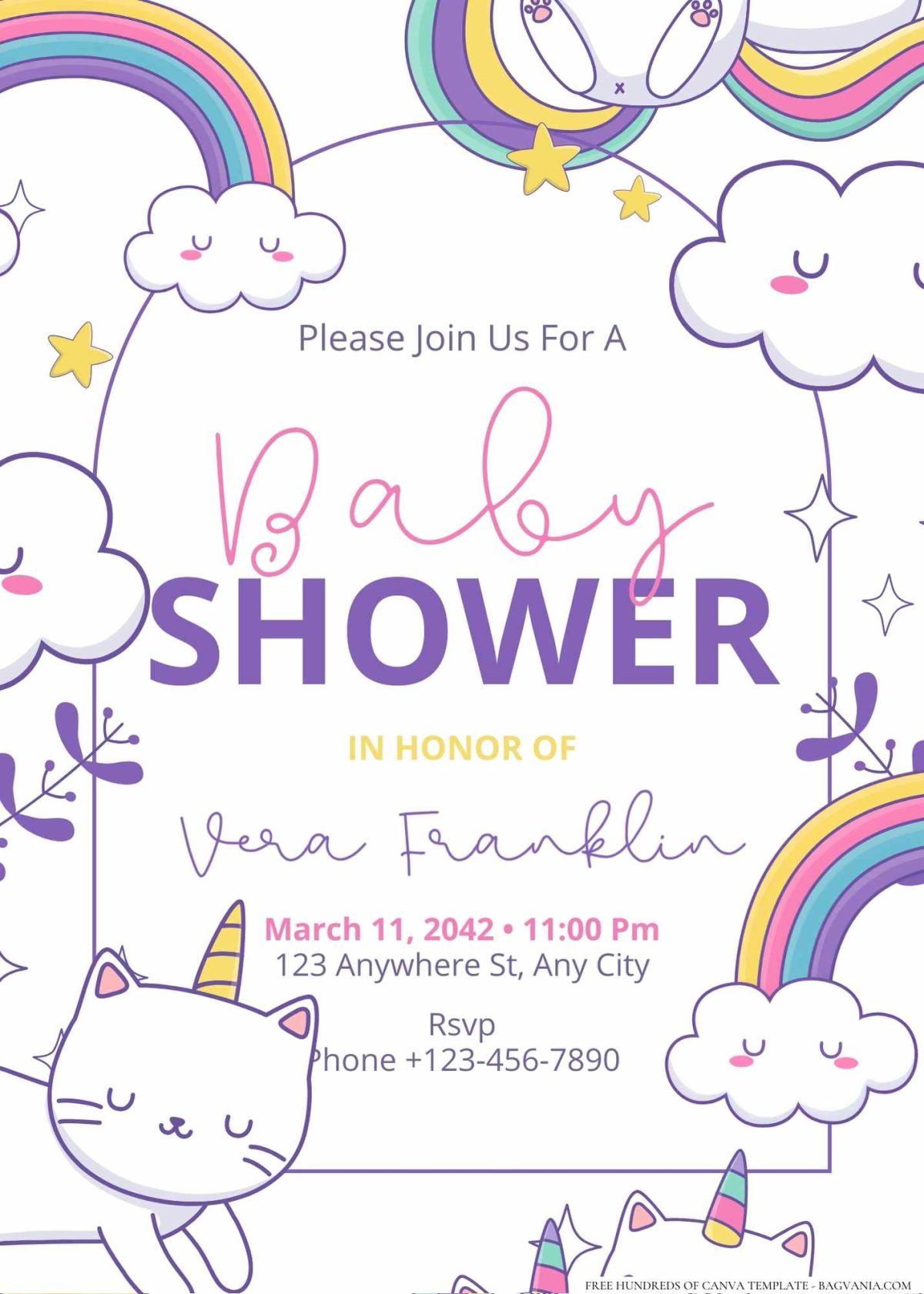 FREE Editable Unicorn Cat Baby Shower Invitation
