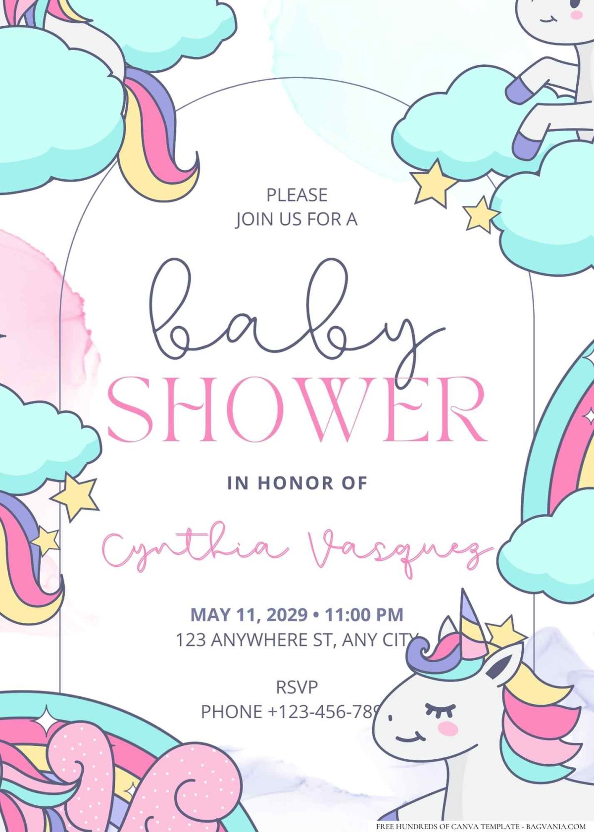FREE Editable Unicorns and Rainbows Baby Shower Invitation