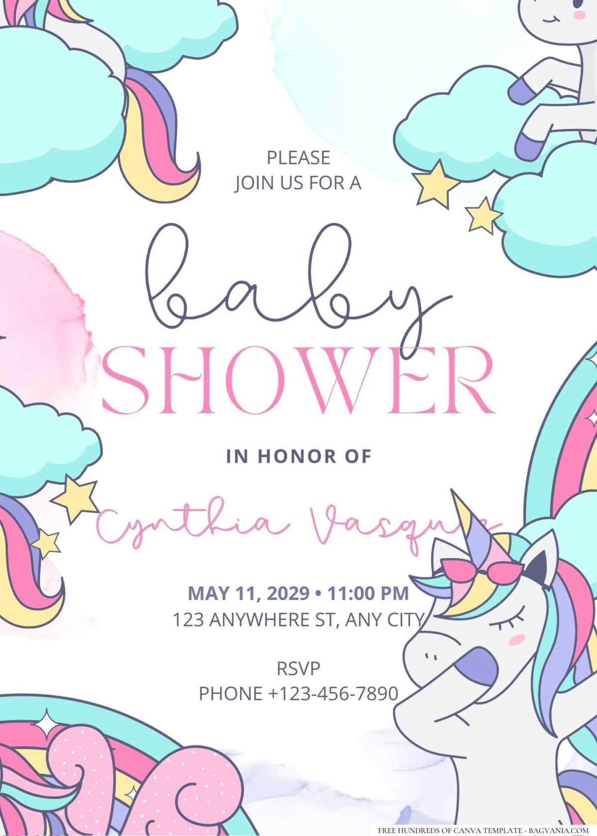 FREE Editable Unicorns and Rainbows Baby Shower Invitation