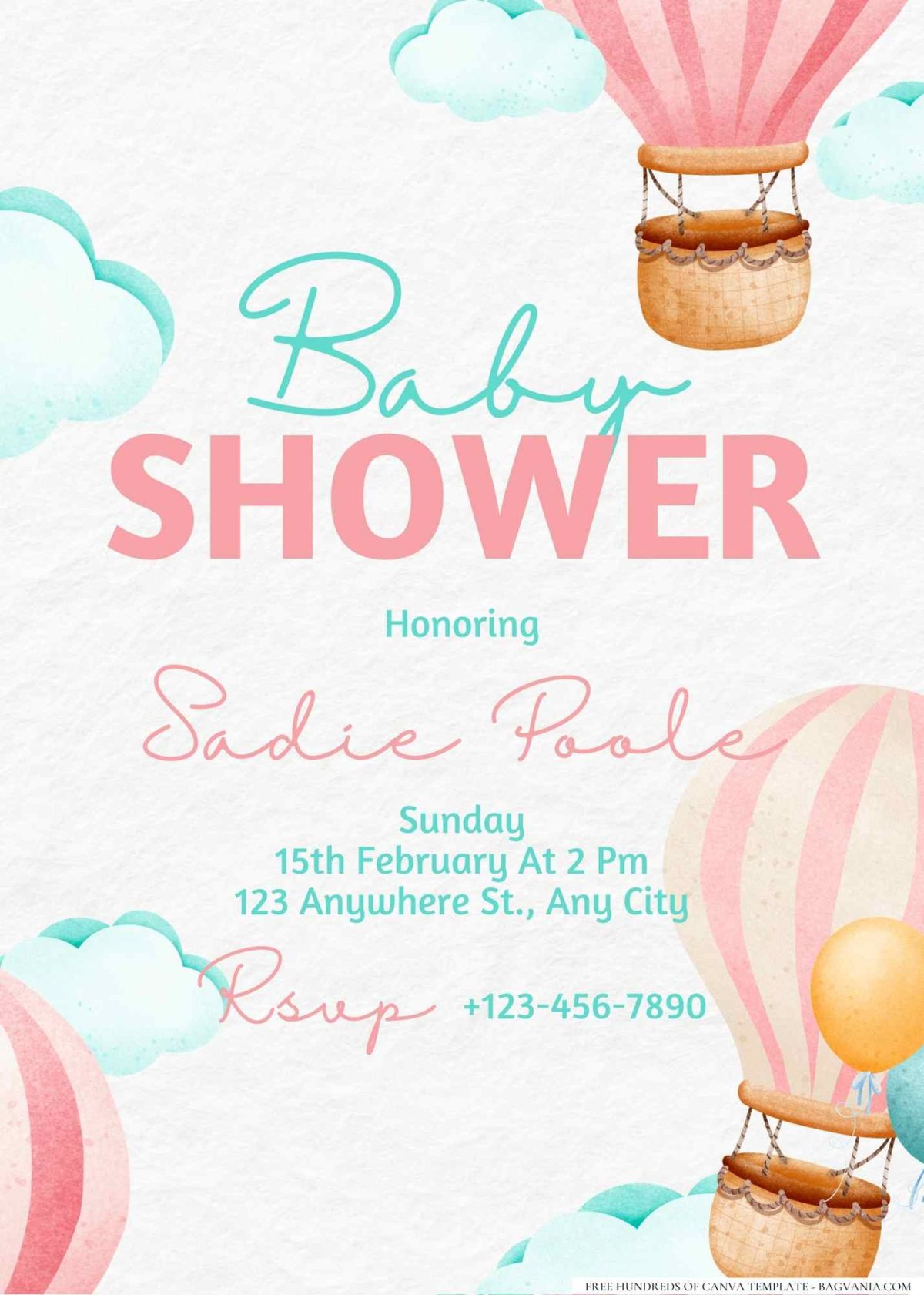 FREE Editable Up, Up, and Away Hot Air Balloon Baby Shower Invitation