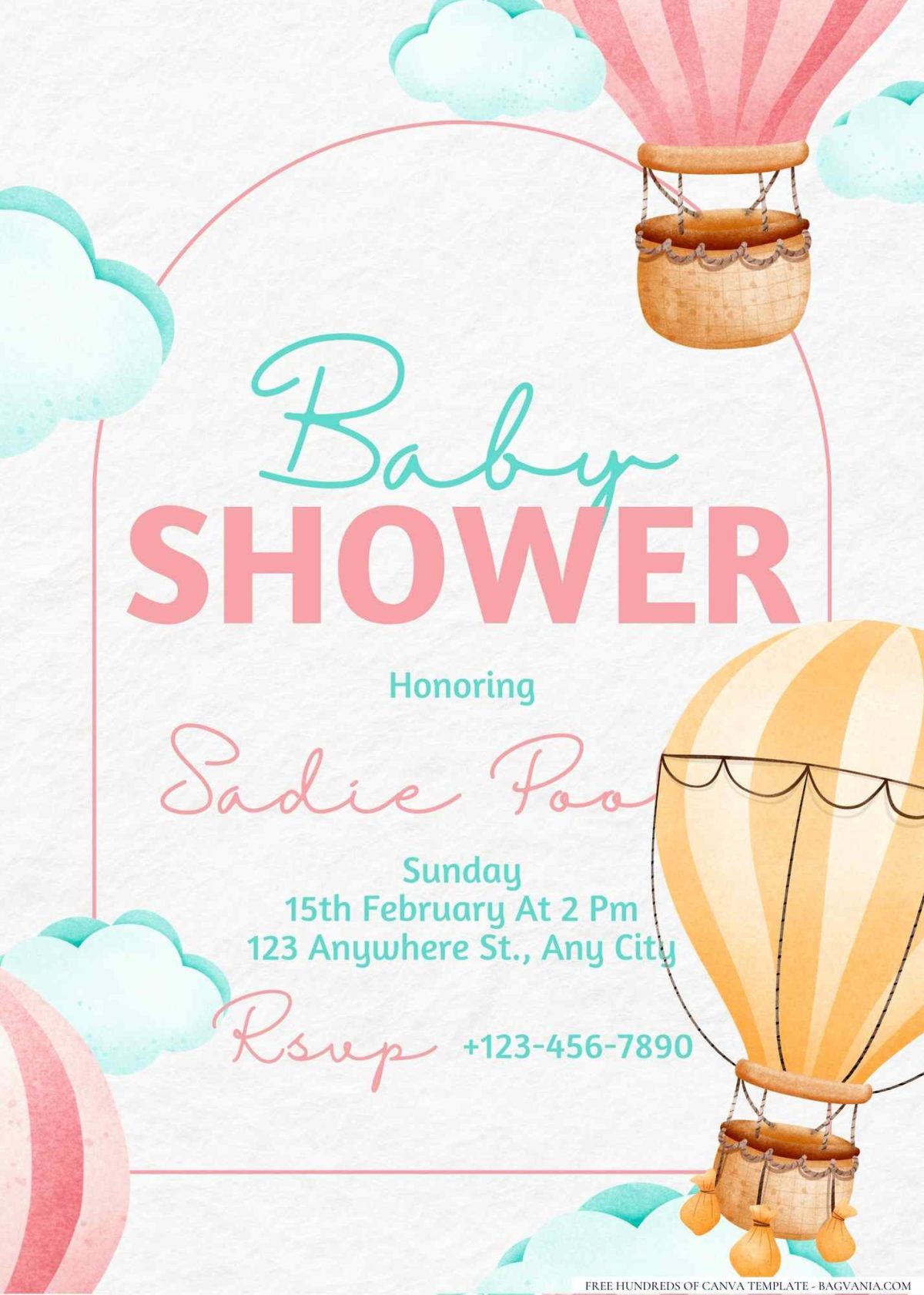 FREE Editable Up, Up, and Away Hot Air Balloon Baby Shower Invitation