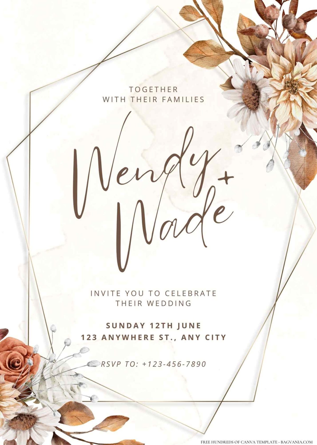 FREE Editable vintage floral patterns with an elegant touch wedding invitation