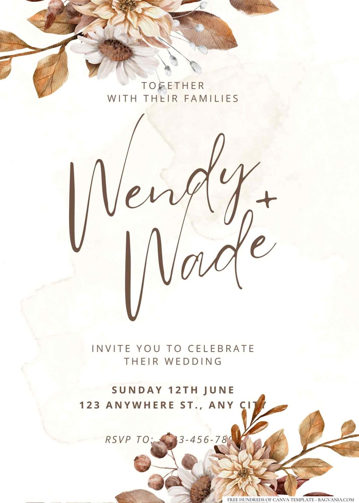 FREE Editable vintage floral patterns with an elegant touch wedding invitation