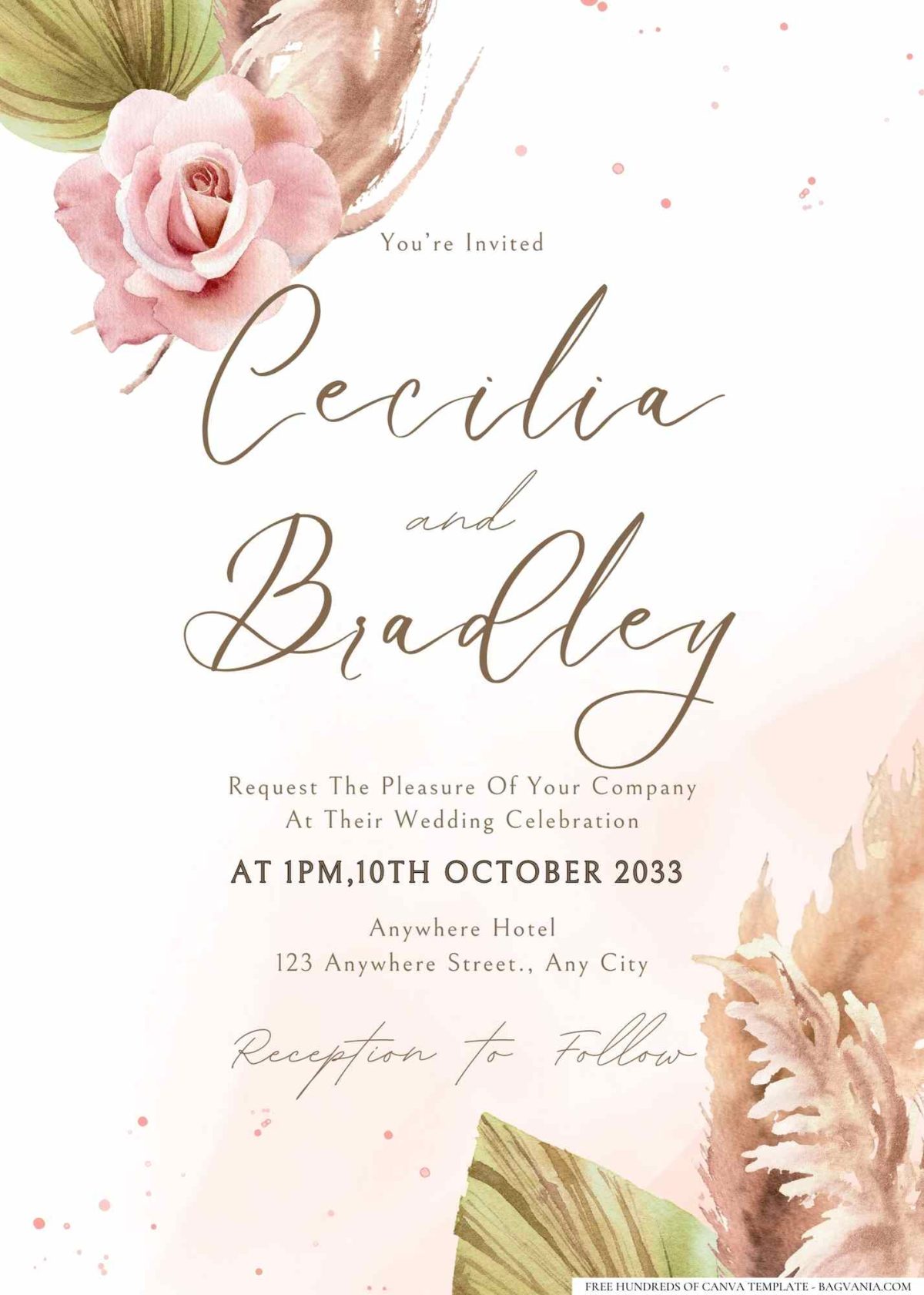 FREE Editable watercolor floral designs in soft pastel hues wedding invitation