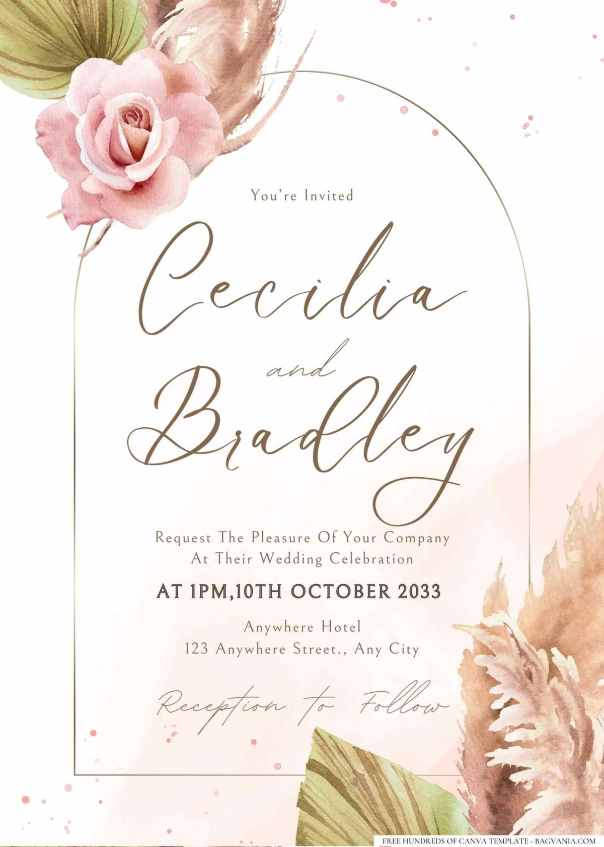 FREE Editable watercolor floral designs in soft pastel hues wedding invitation