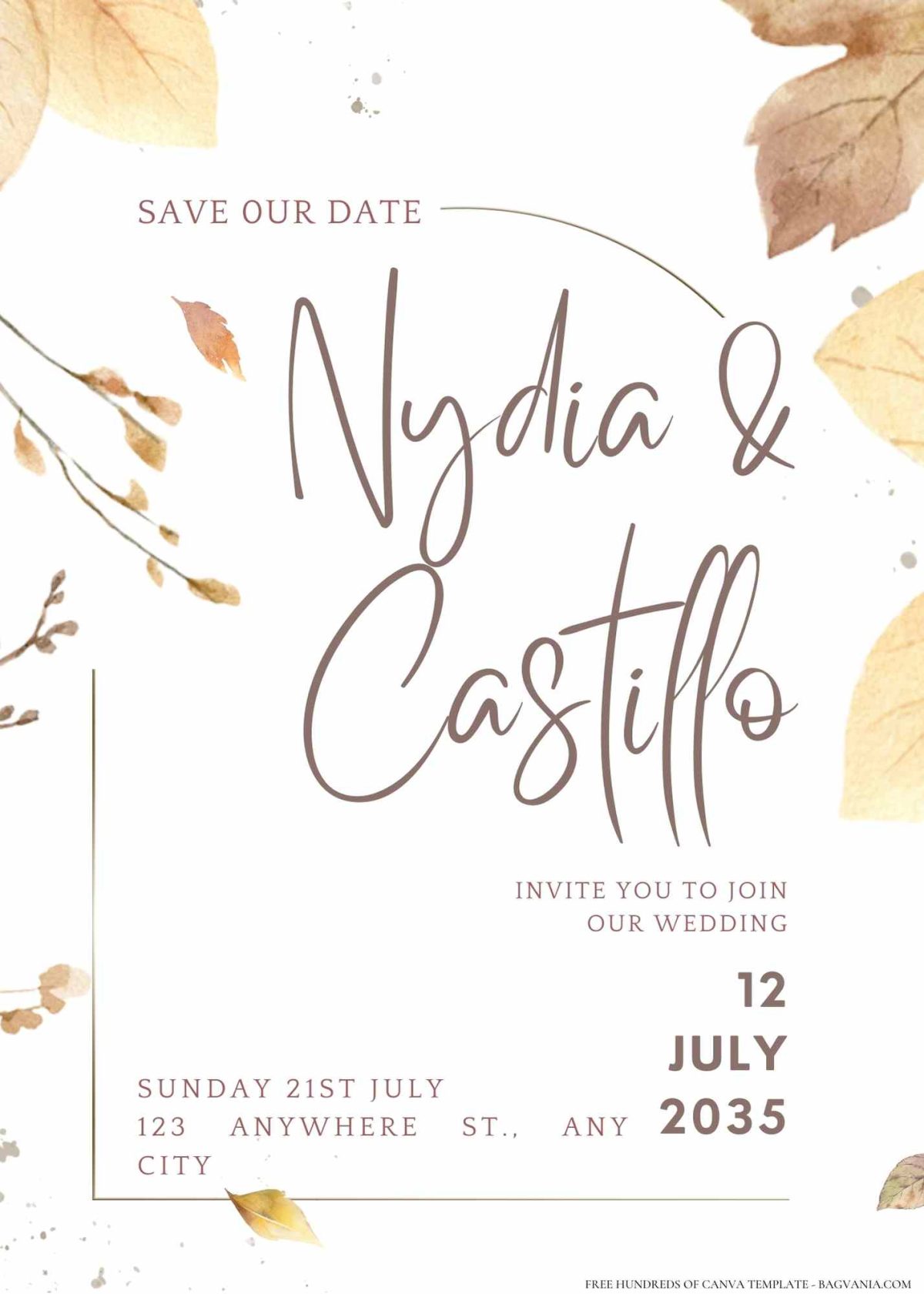 FREE Editable Watercolor Leaves Branches Wedding Invitation