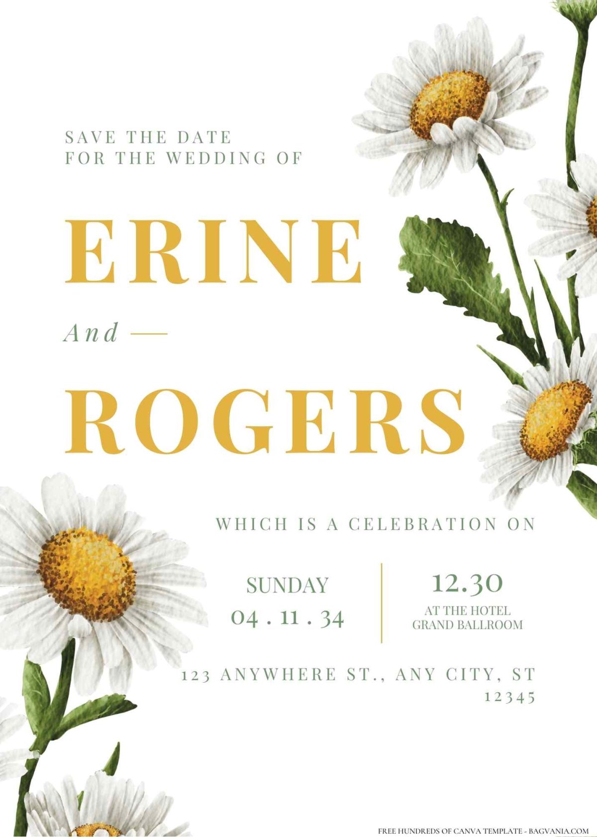 FREE Editable Whimsical Daisy Designs Wedding Invitation