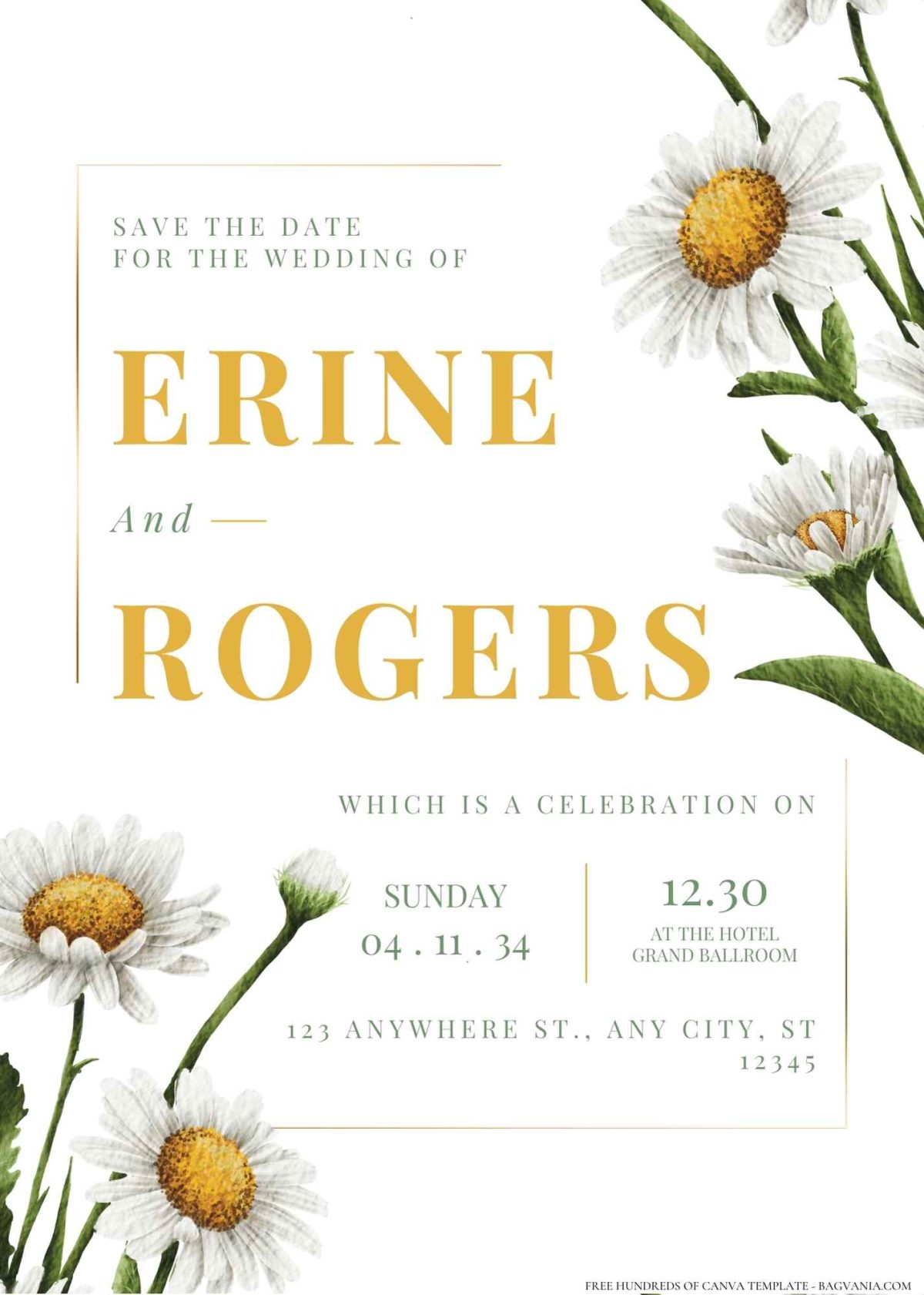 FREE Editable Whimsical Daisy Designs Wedding Invitation