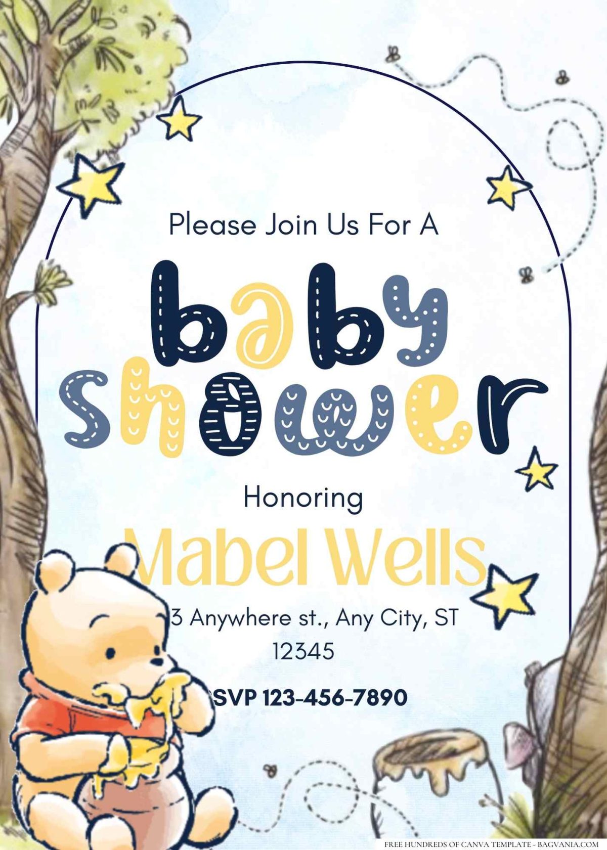 FREE Editable Winnie the Pooh Adventure Baby Shower Invitation