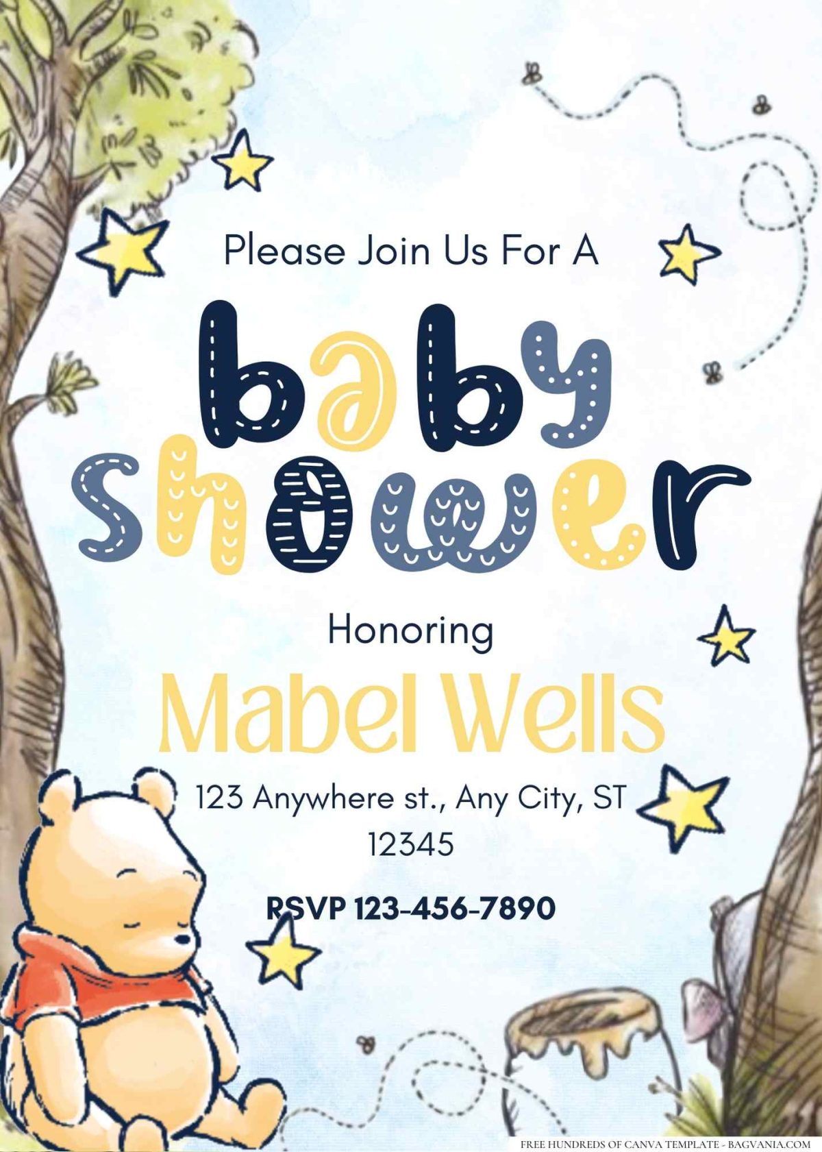 FREE Editable Winnie the Pooh Adventure Baby Shower Invitation