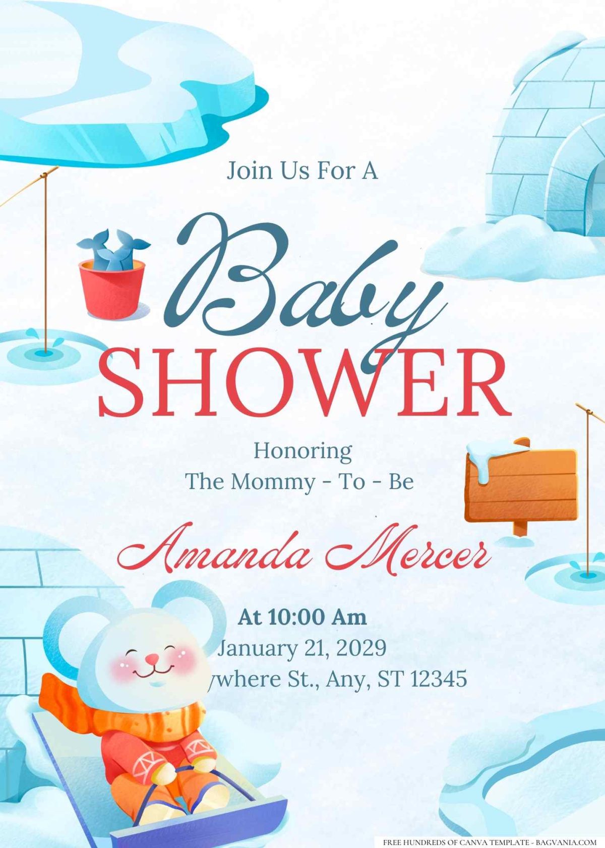 FREE Editable Winter Wonderland Snowflake Baby Shower Invitation