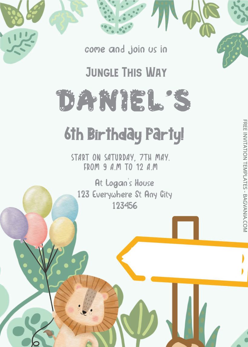 Free Editable PDF - Jungle Party Birthday Invitation Templates