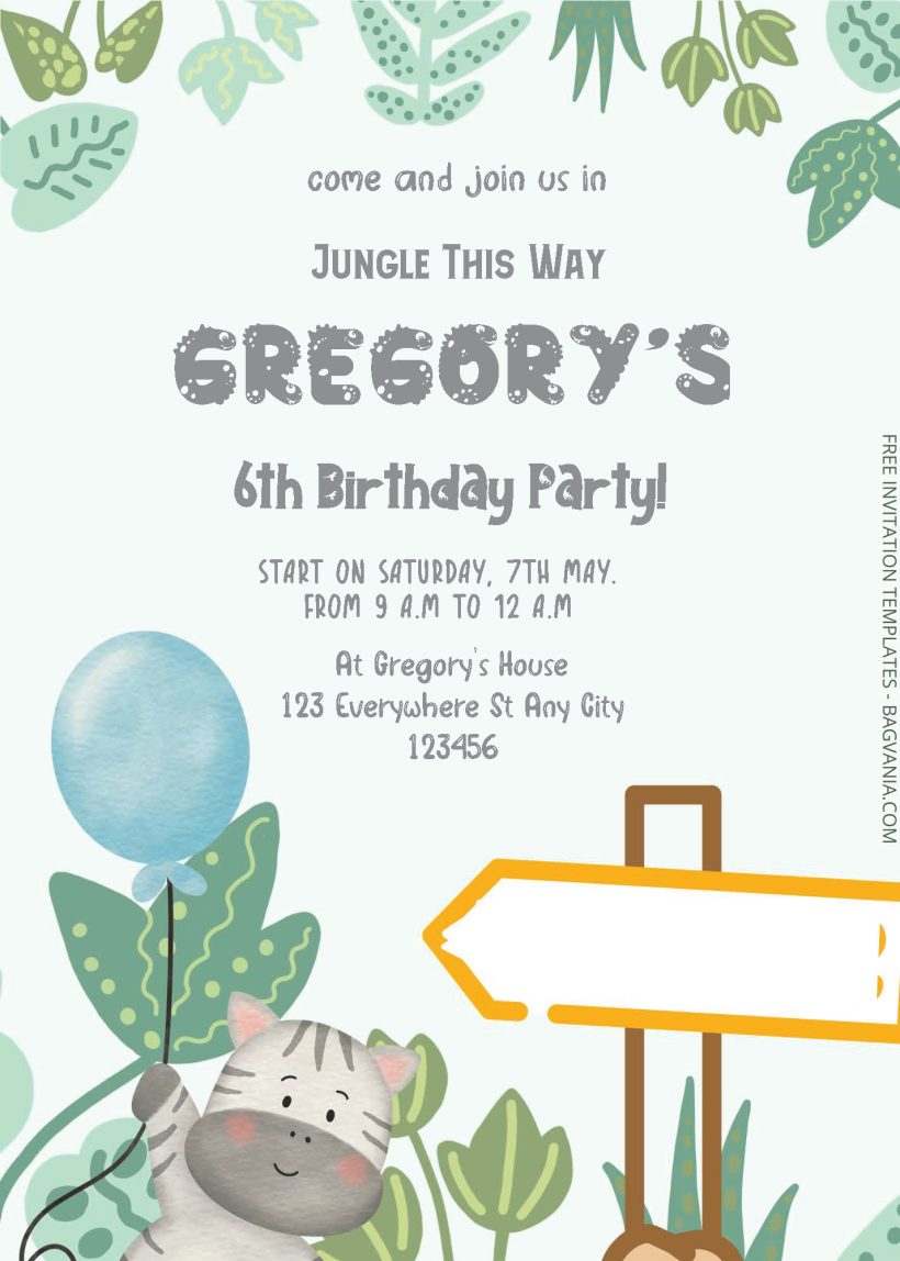 Free Editable PDF - Jungle Party Birthday Invitation Templates
