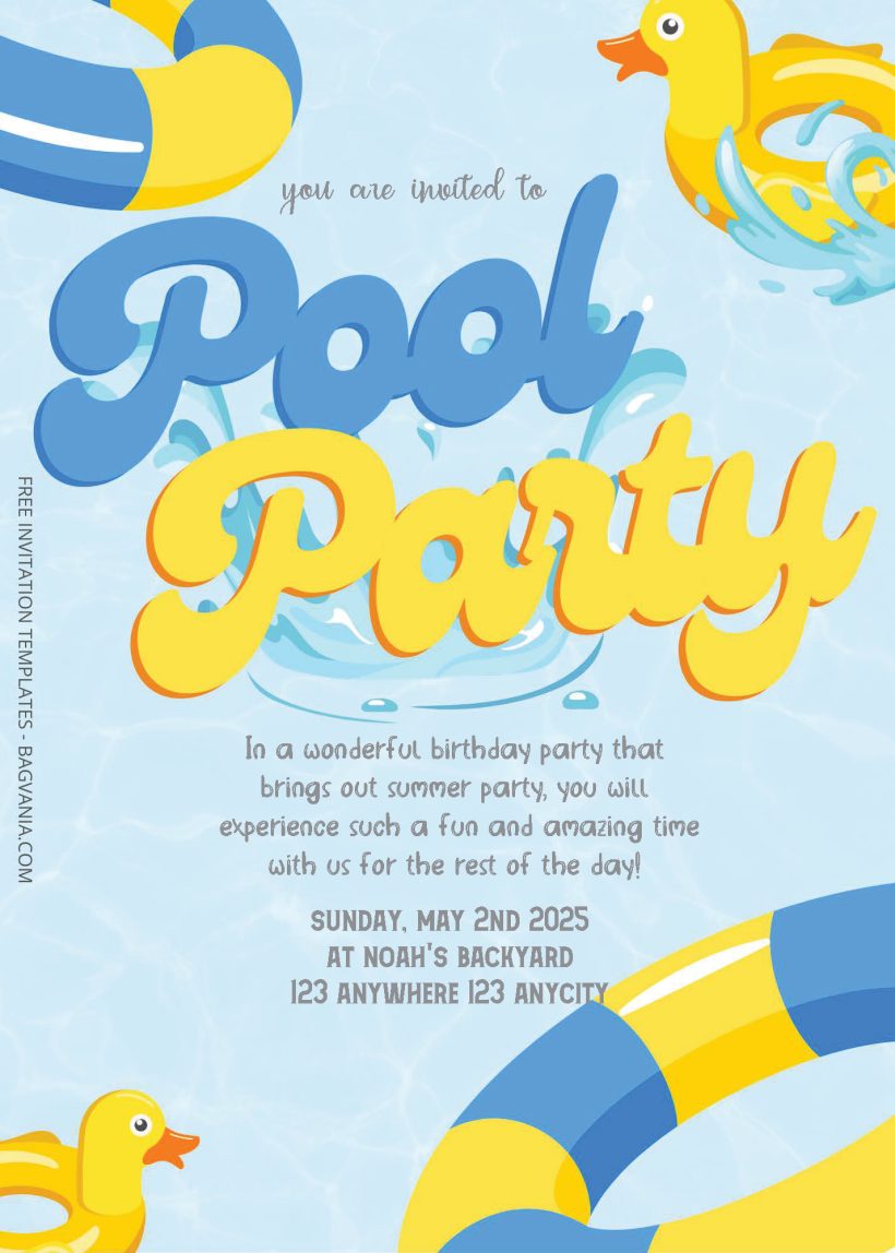 Free Editable PDF - Pool Party Birthday Invitation Templates