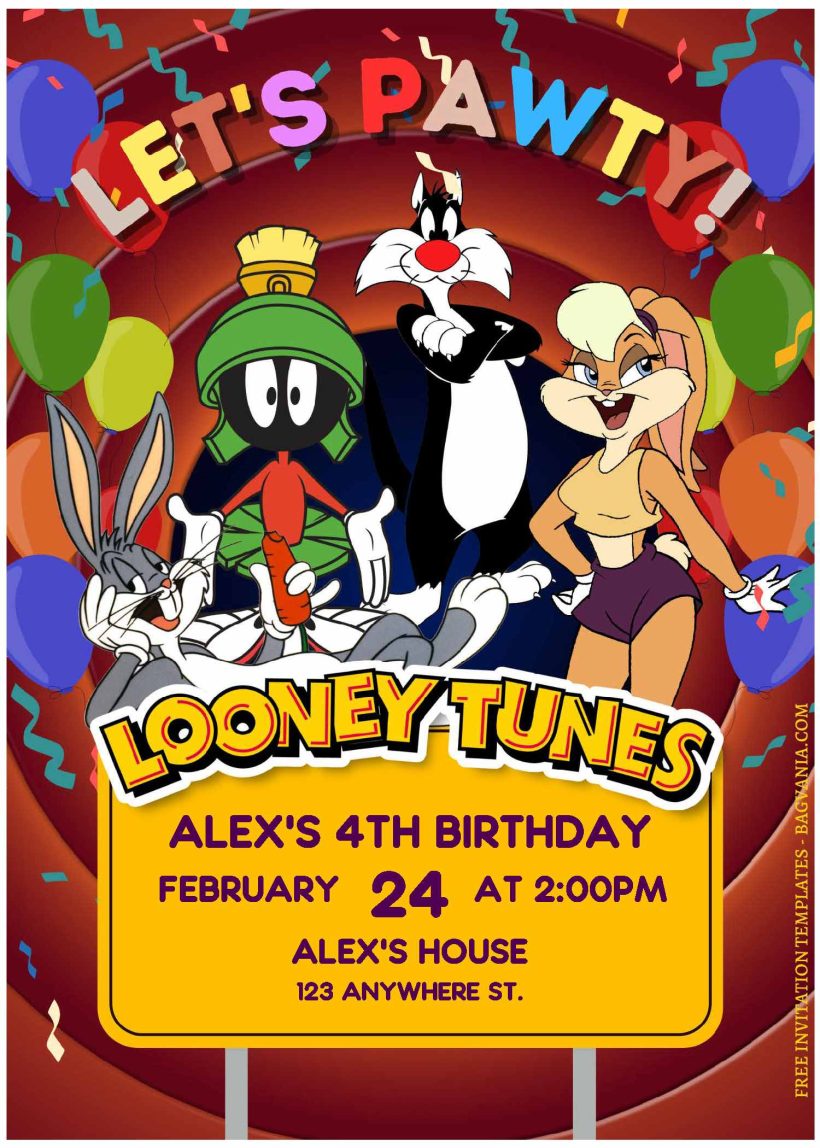 (Free Editable PDF) Festive Looney Tunes Birthday Invitation Templates ...