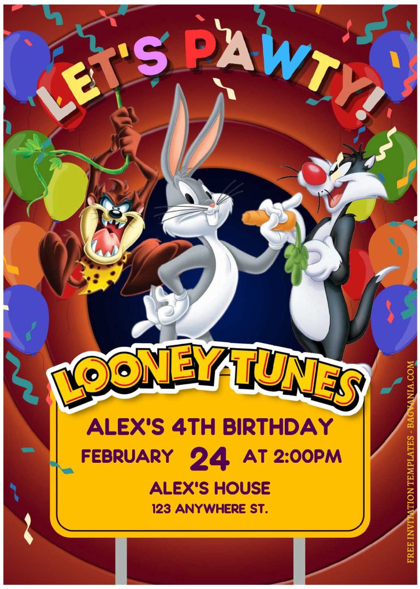 (free Editable Pdf) Festive Looney Tunes Birthday Invitation Templates 