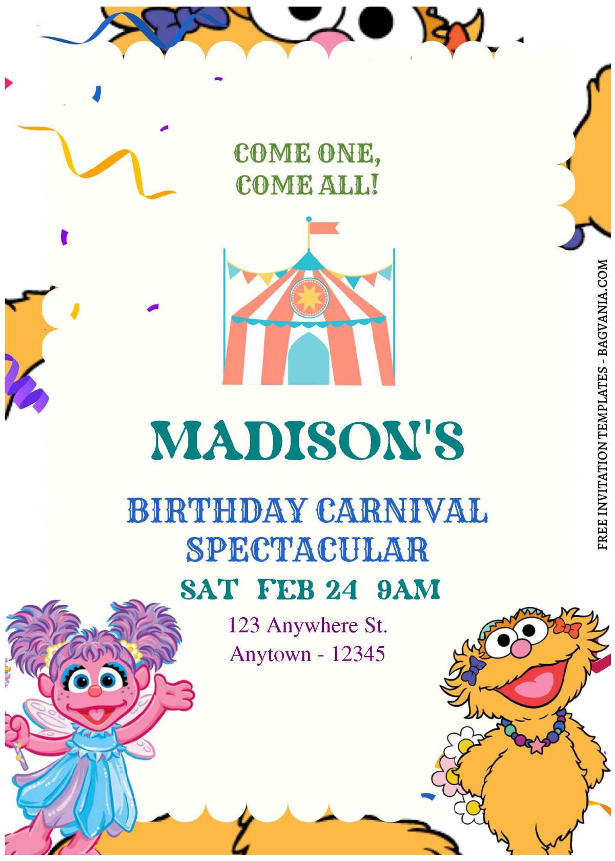 (Free Editable PDF) Joyful Sesame Street Birthday Party Invitation Templates C