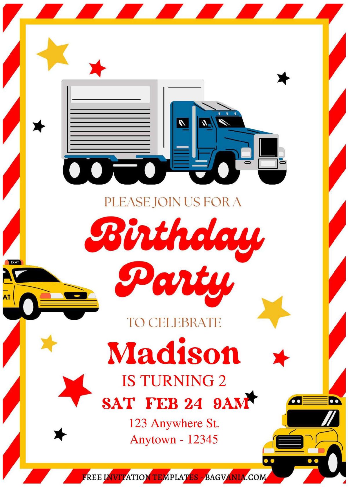 (Free Editable PDF) Simple Transportation Themed Birthday Invitation Templates A