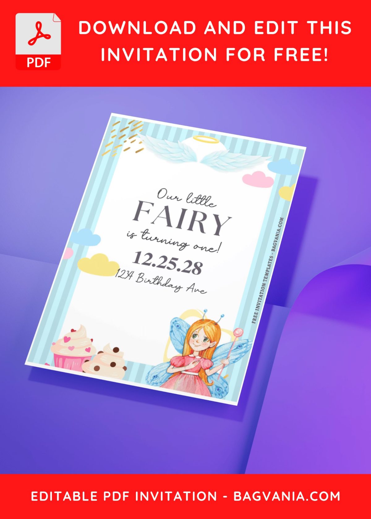 (Free Editable PDF) Lovely Little Fairy Birthday Invitation Templates C
