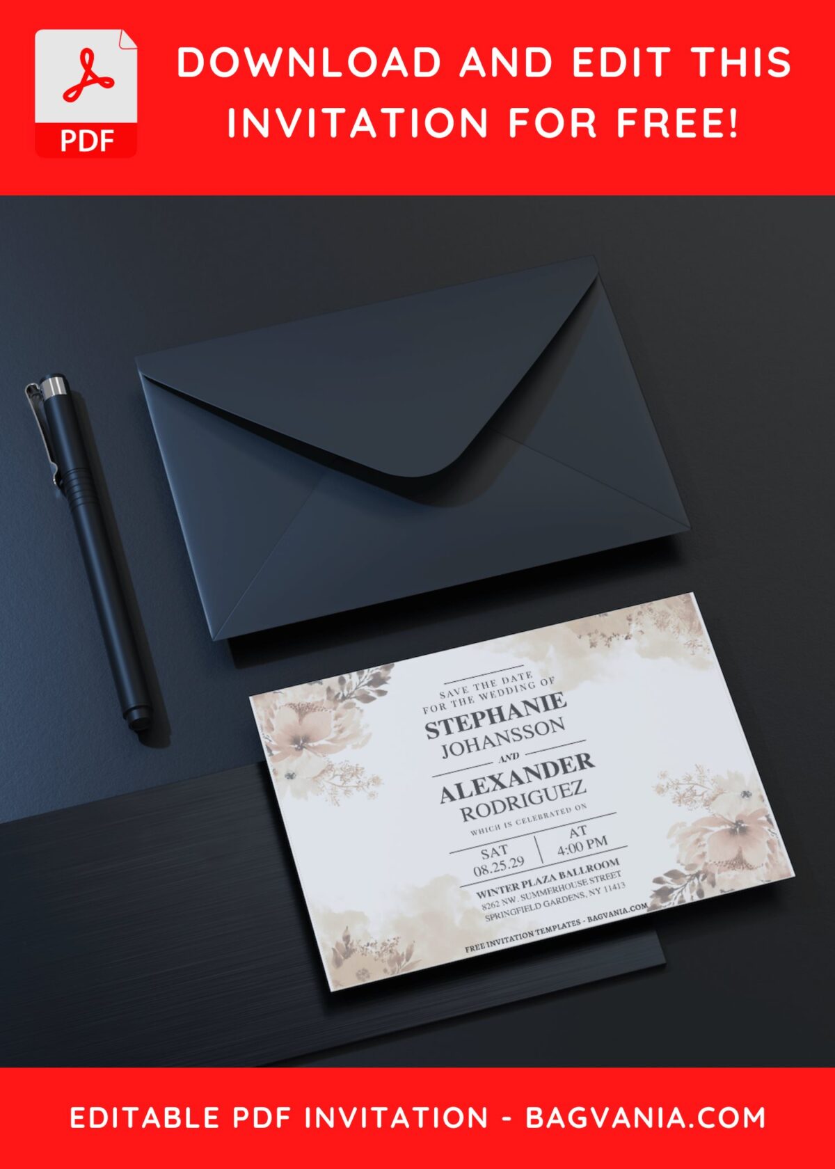 (Free Editable PDF) Subtle Elegance Floral Wedding Invitation Templates B