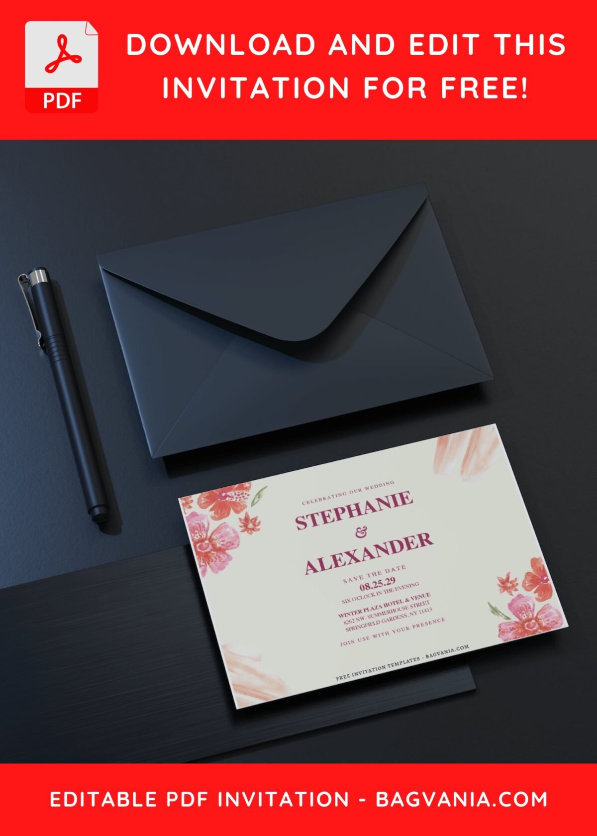 (Free Editable PDF) Blossoming Spring Elegance Wedding Invitation Templates C