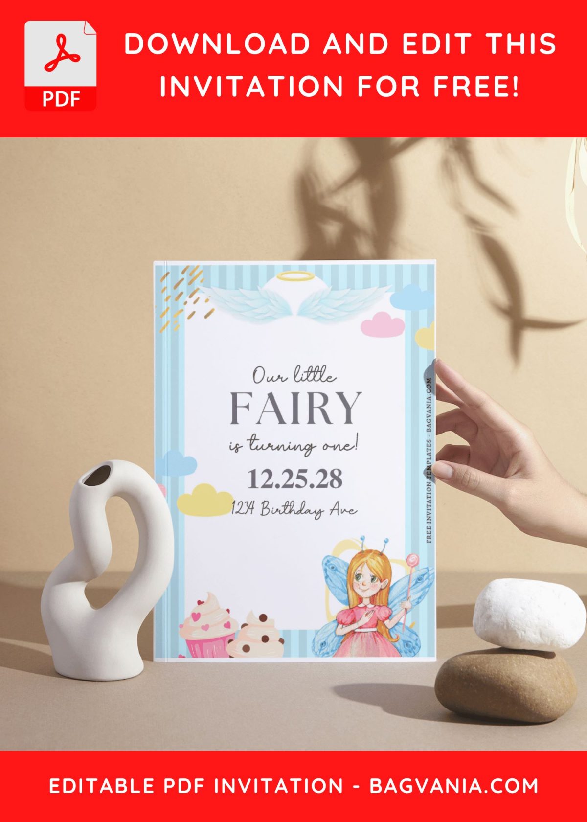 (Free Editable PDF) Lovely Little Fairy Birthday Invitation Templates D