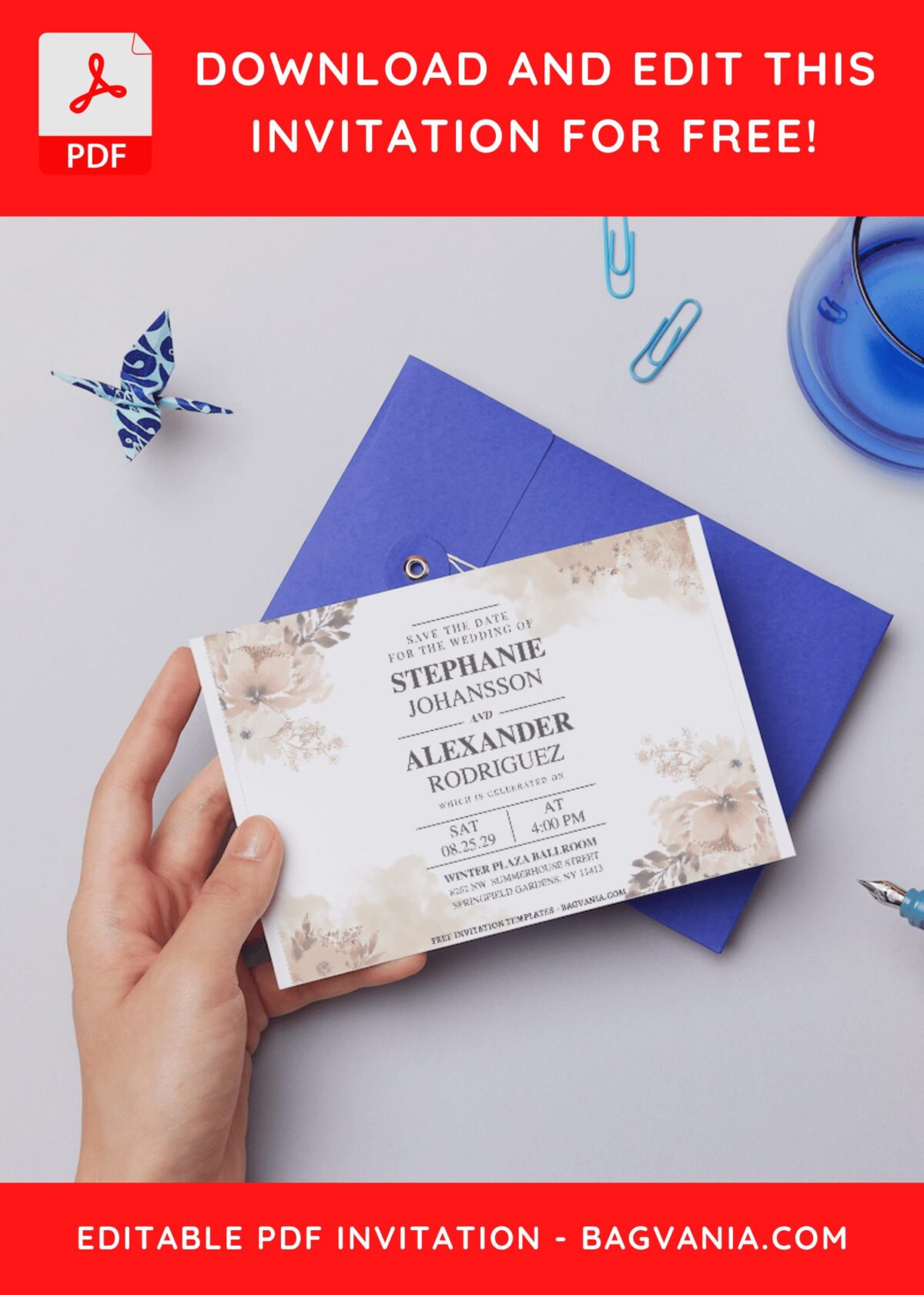 (Free Editable PDF) Subtle Elegance Floral Wedding Invitation Templates C