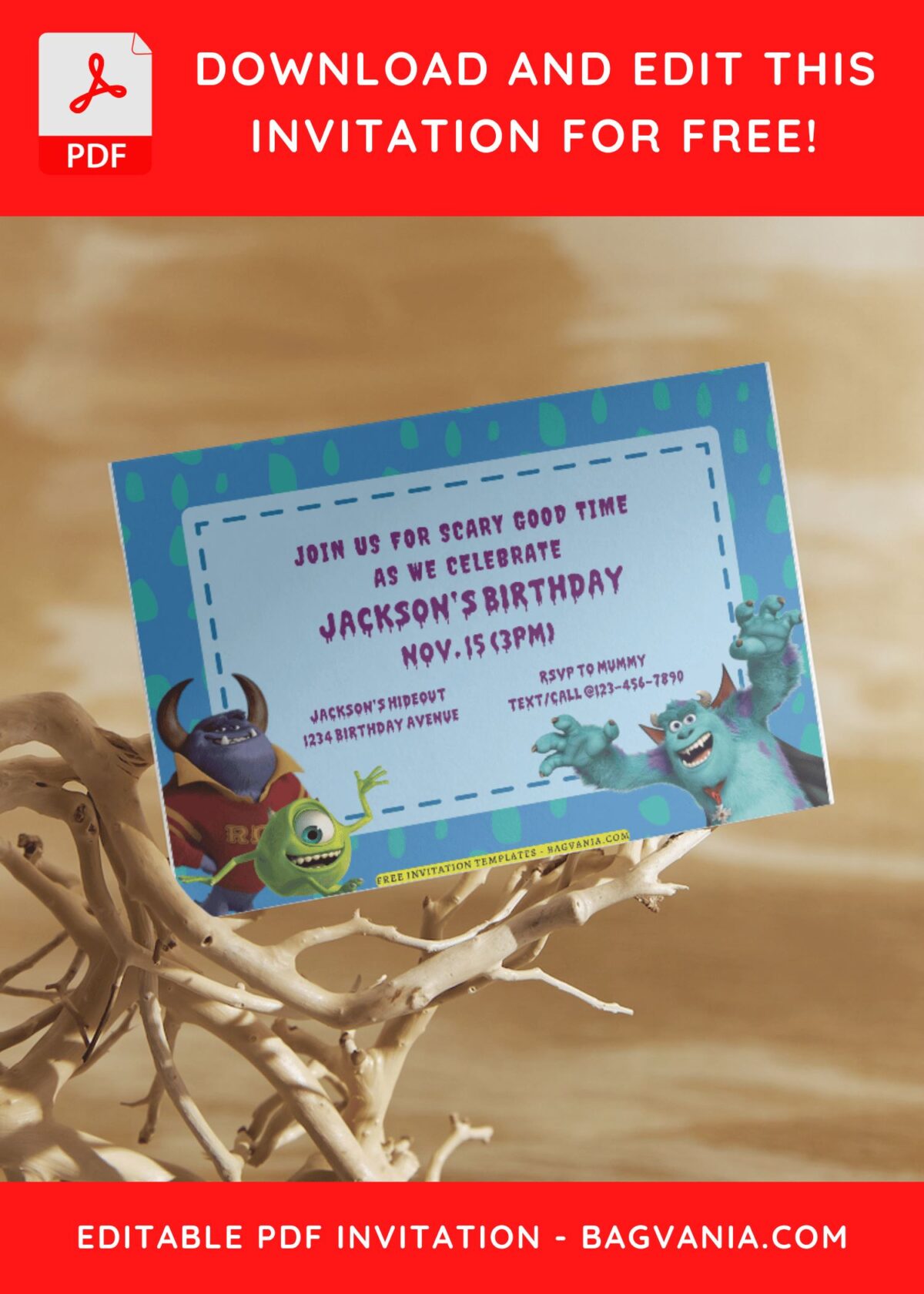 (Free Editable PDF) Cheerful Monster Inc Birthday Invitation Templates D