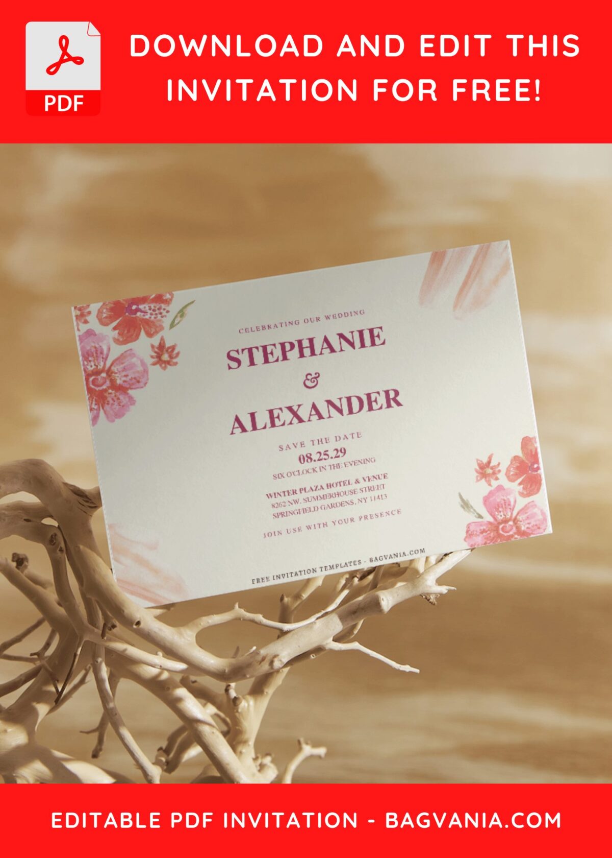 (Free Editable PDF) Blossoming Spring Elegance Wedding Invitation Templates D