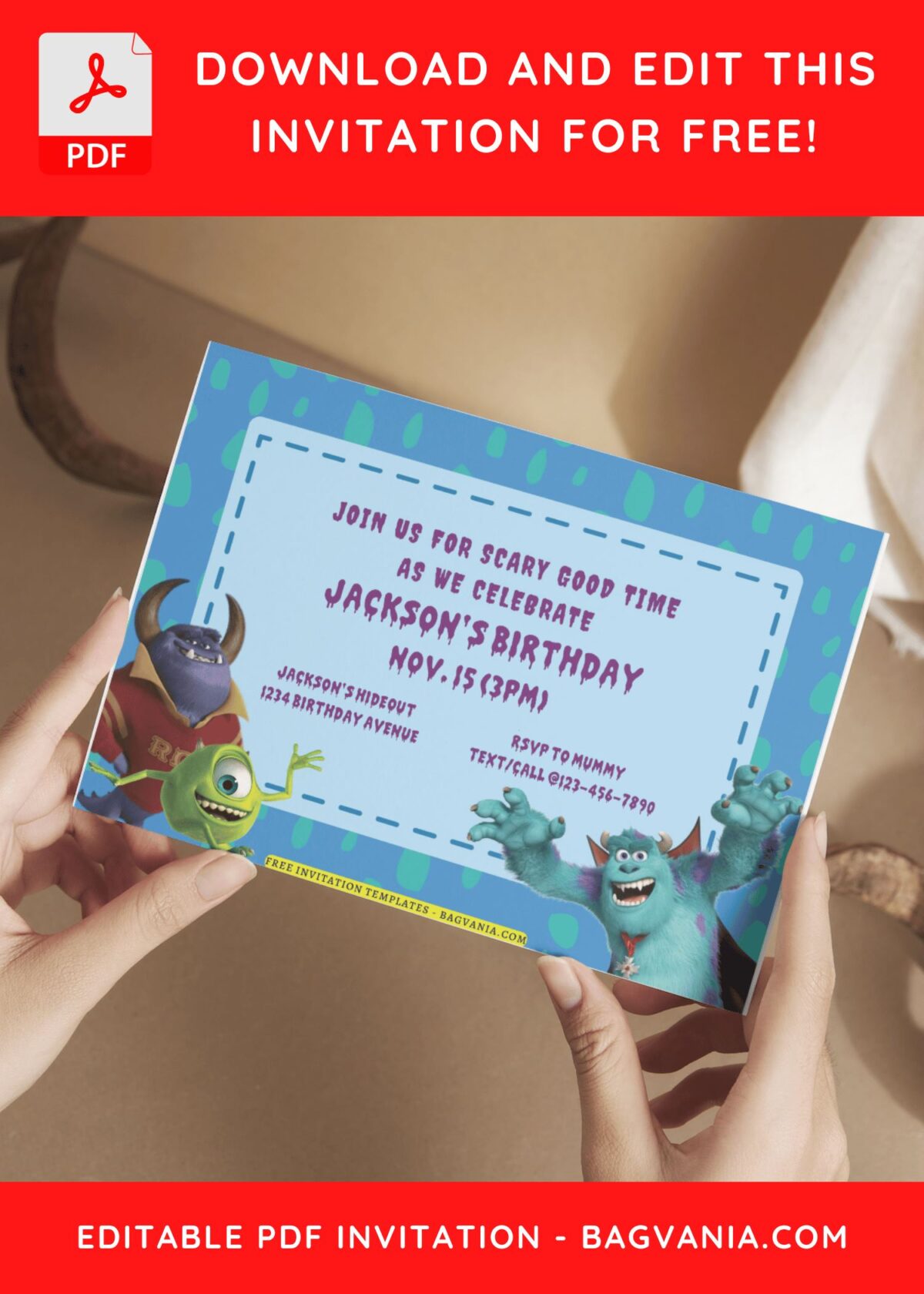 (Free Editable PDF) Cheerful Monster Inc Birthday Invitation Templates E