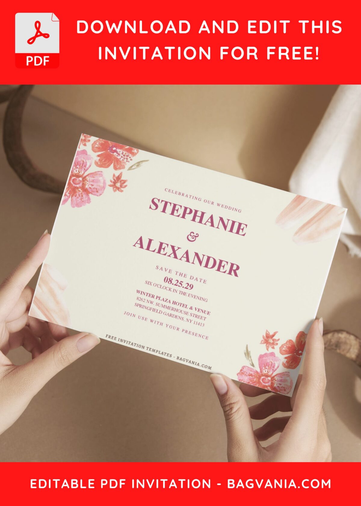 (Free Editable PDF) Blossoming Spring Elegance Wedding Invitation Templates E