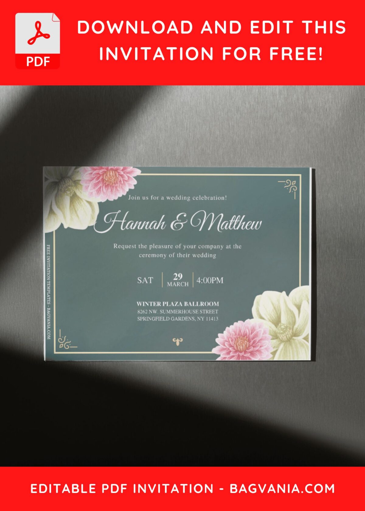 (Free Editable PDF) Timeless Magnolia And Dahlia Wedding Invitation Templates D