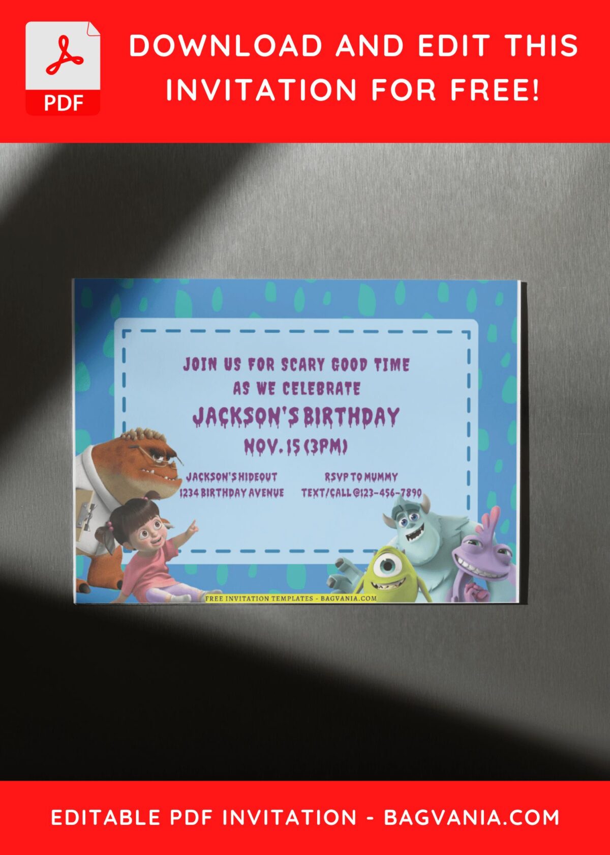 (Free Editable PDF) Cheerful Monster Inc Birthday Invitation Templates F